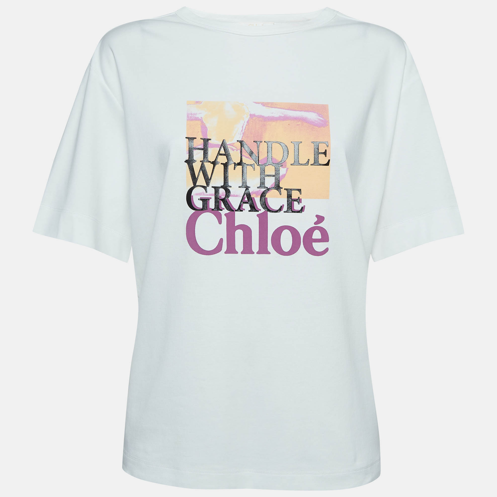 Chloe white graphic printed cotton t-shirt xs