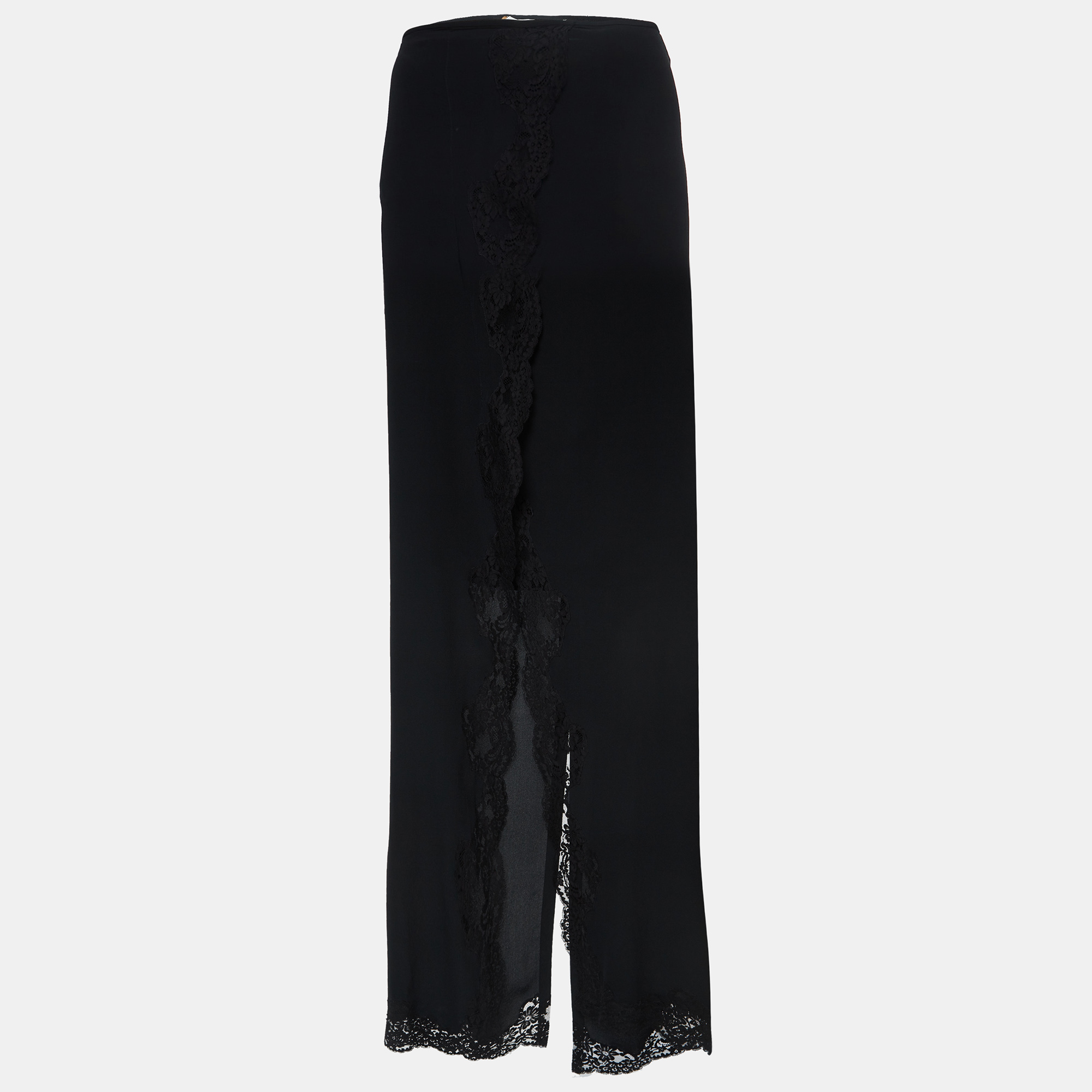

Chloe Black Silk Lace Trimmed Slit Midi Skirt