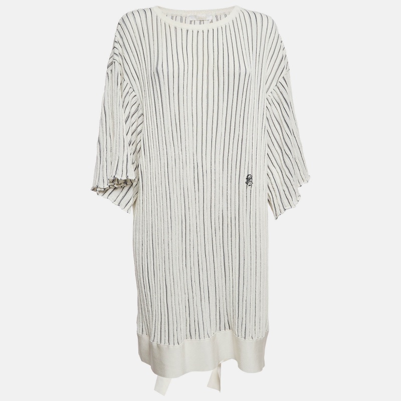 Chloe off-white patterned knit flared sleeves mini dress l