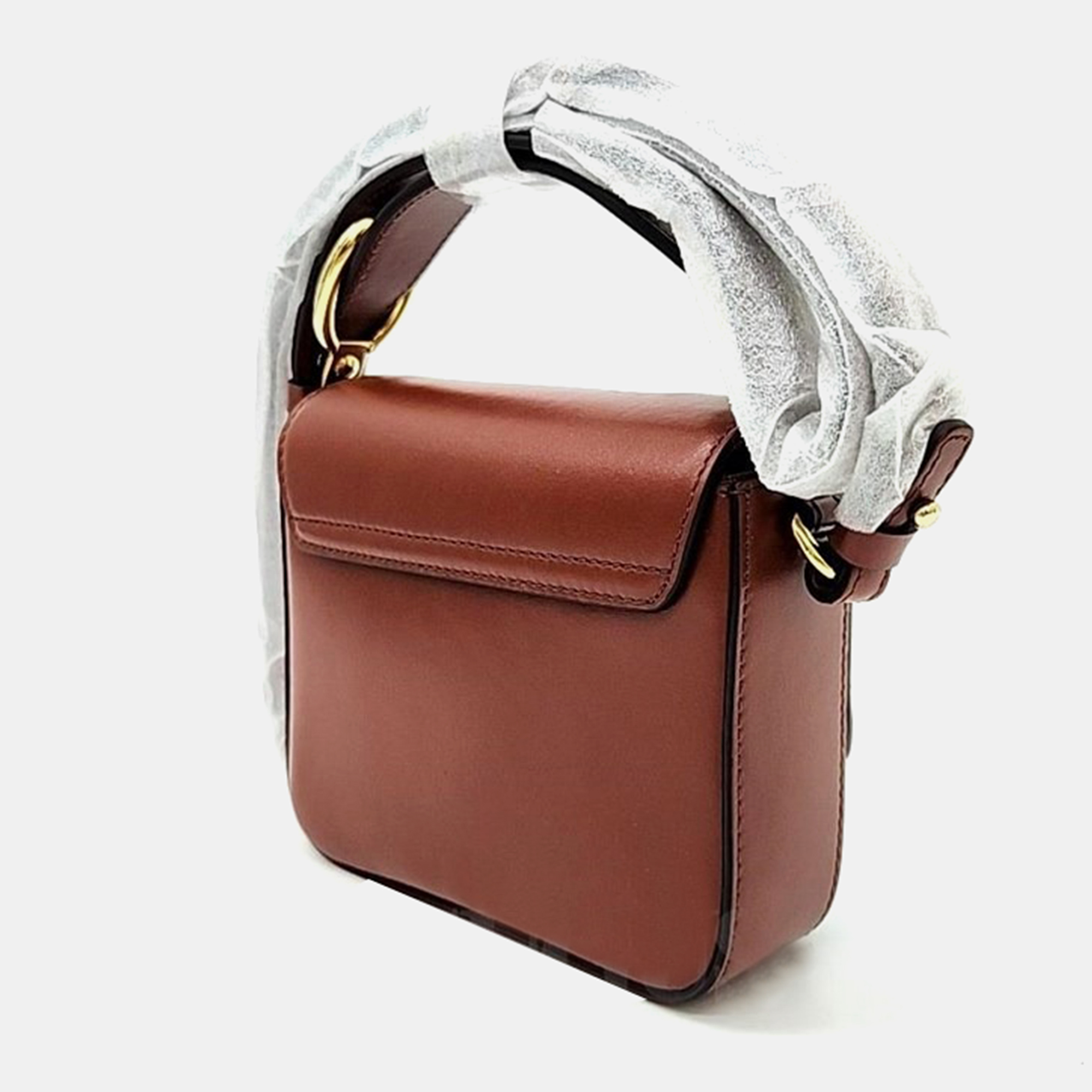 Chloe Brown Leather Mini C Crossbody Bag