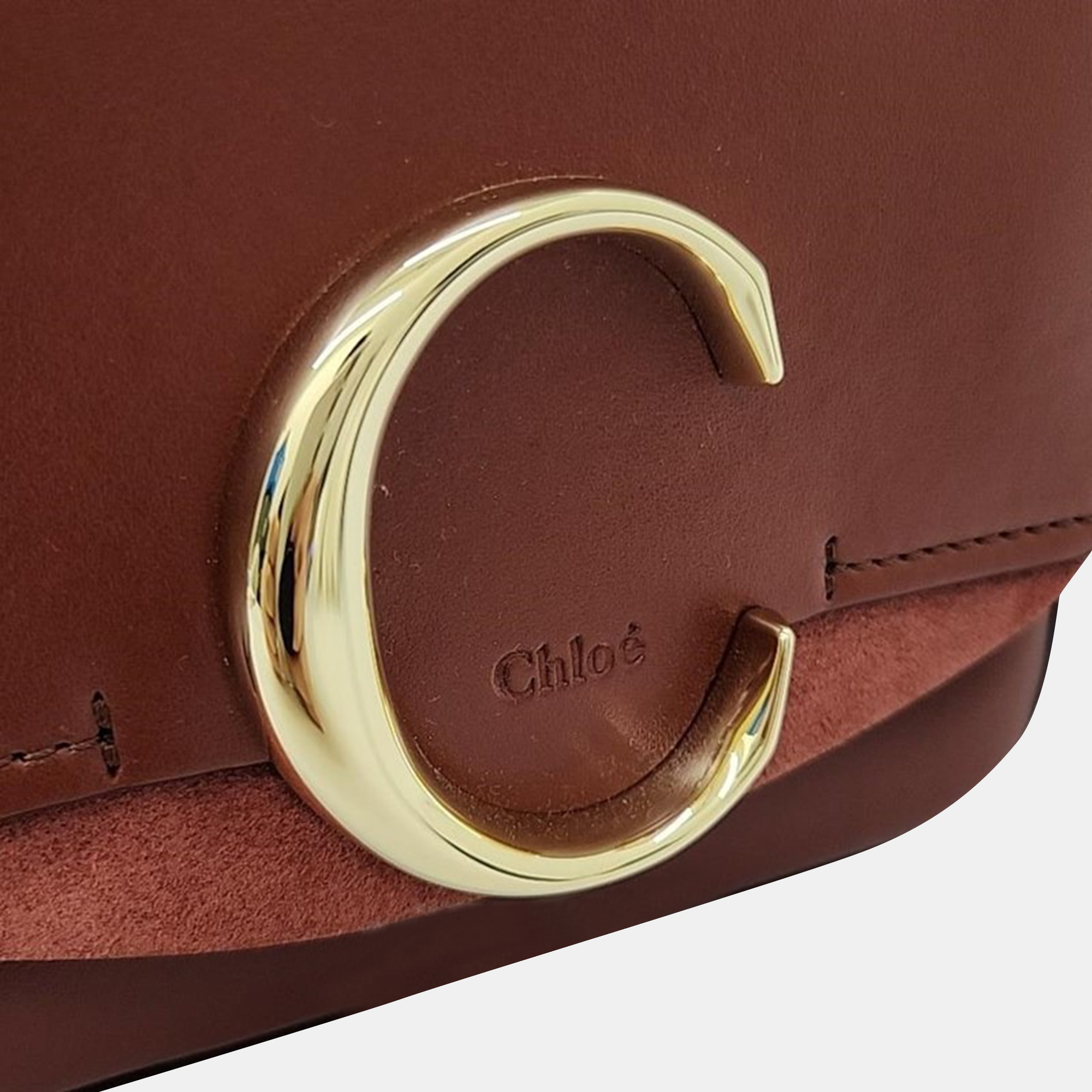 Chloe Brown Leather Mini C Crossbody Bag