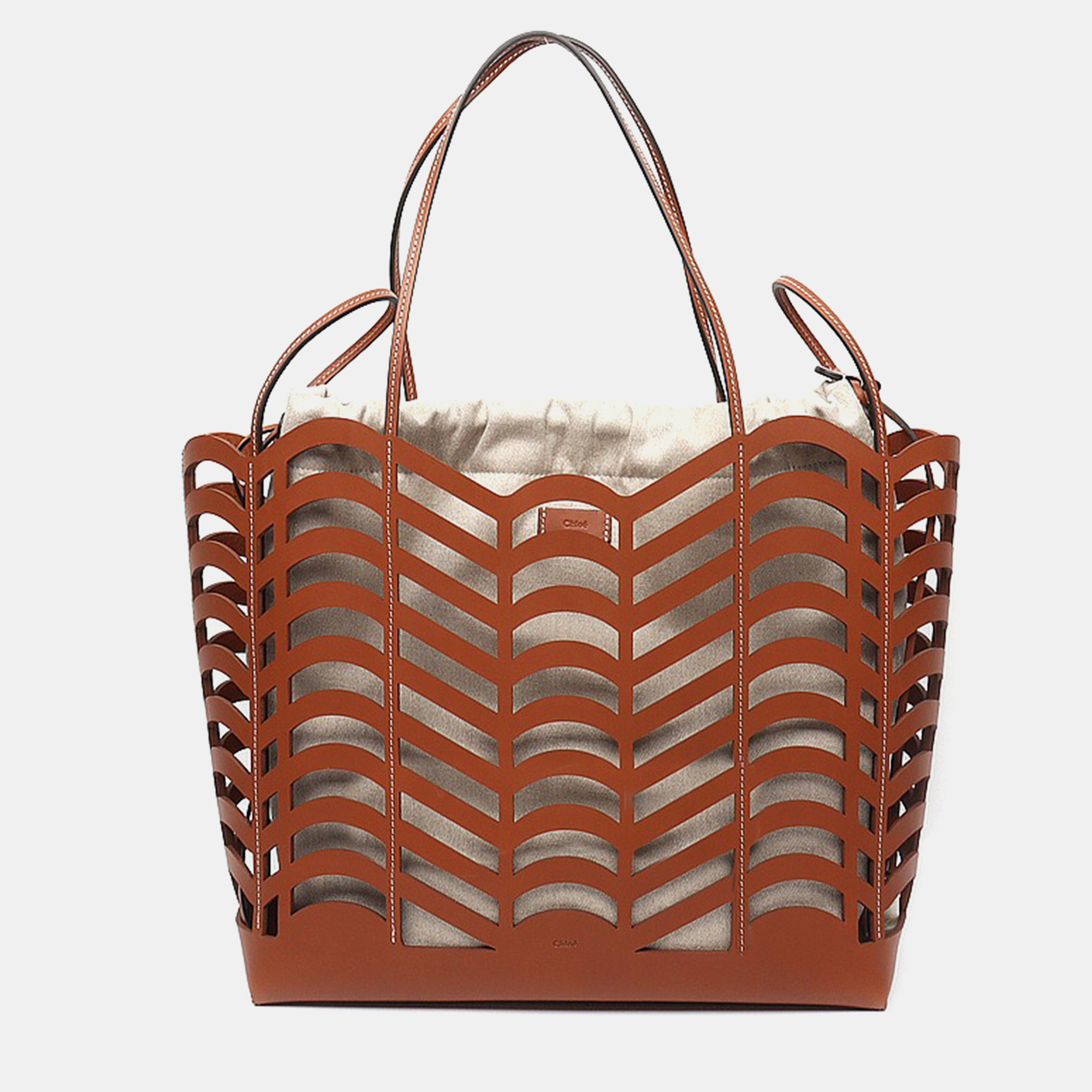 Chloe Beige/Brown Leather And Canvas Kayan Cabas Tote Bag