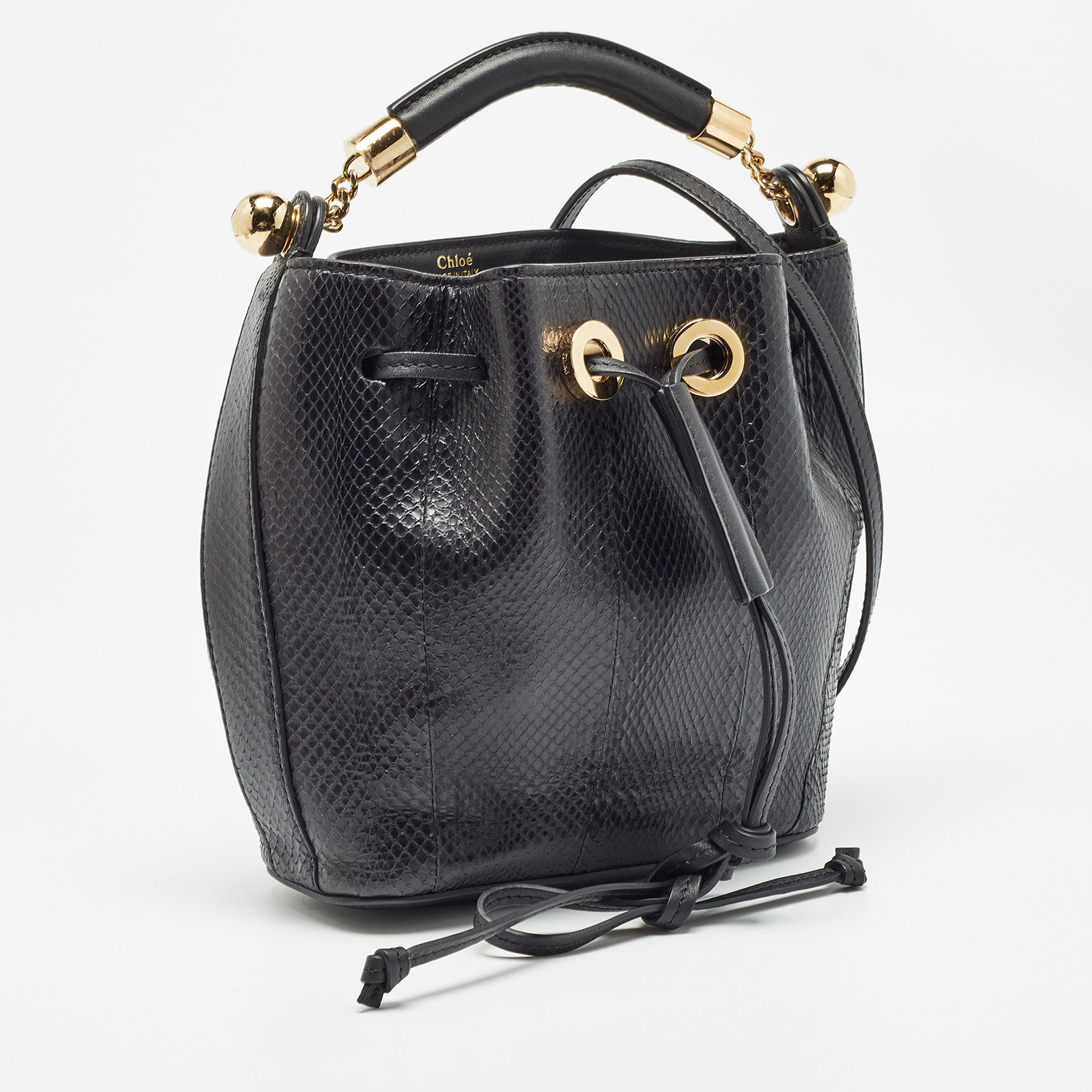 Chloe Black Snakeskin And Leather Gala Bucket Bag