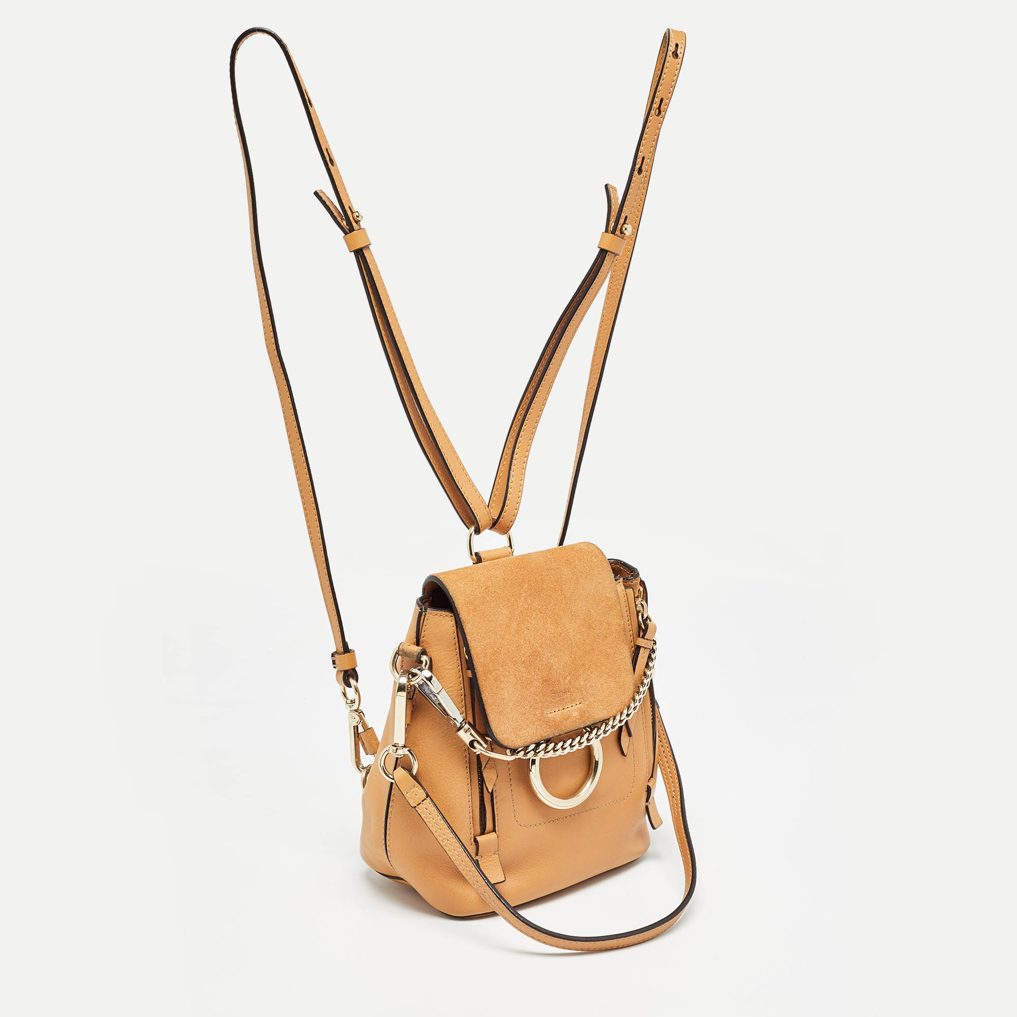 Chloe Tan Leather And Suede Mini Faye Daye Backpack