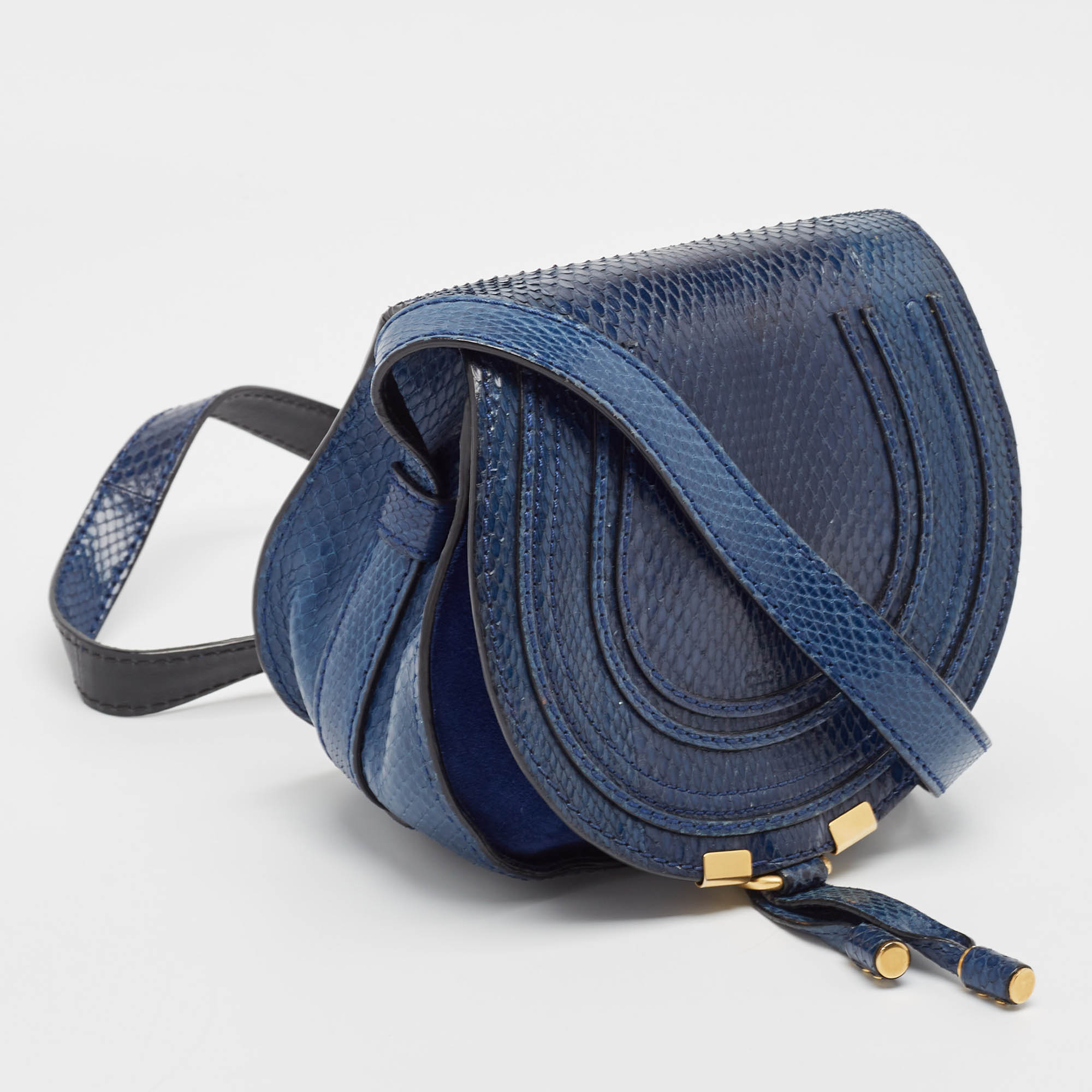 Chloe Navy Blue Suede And Snakeskin Mini Marcie Crossbody Bag