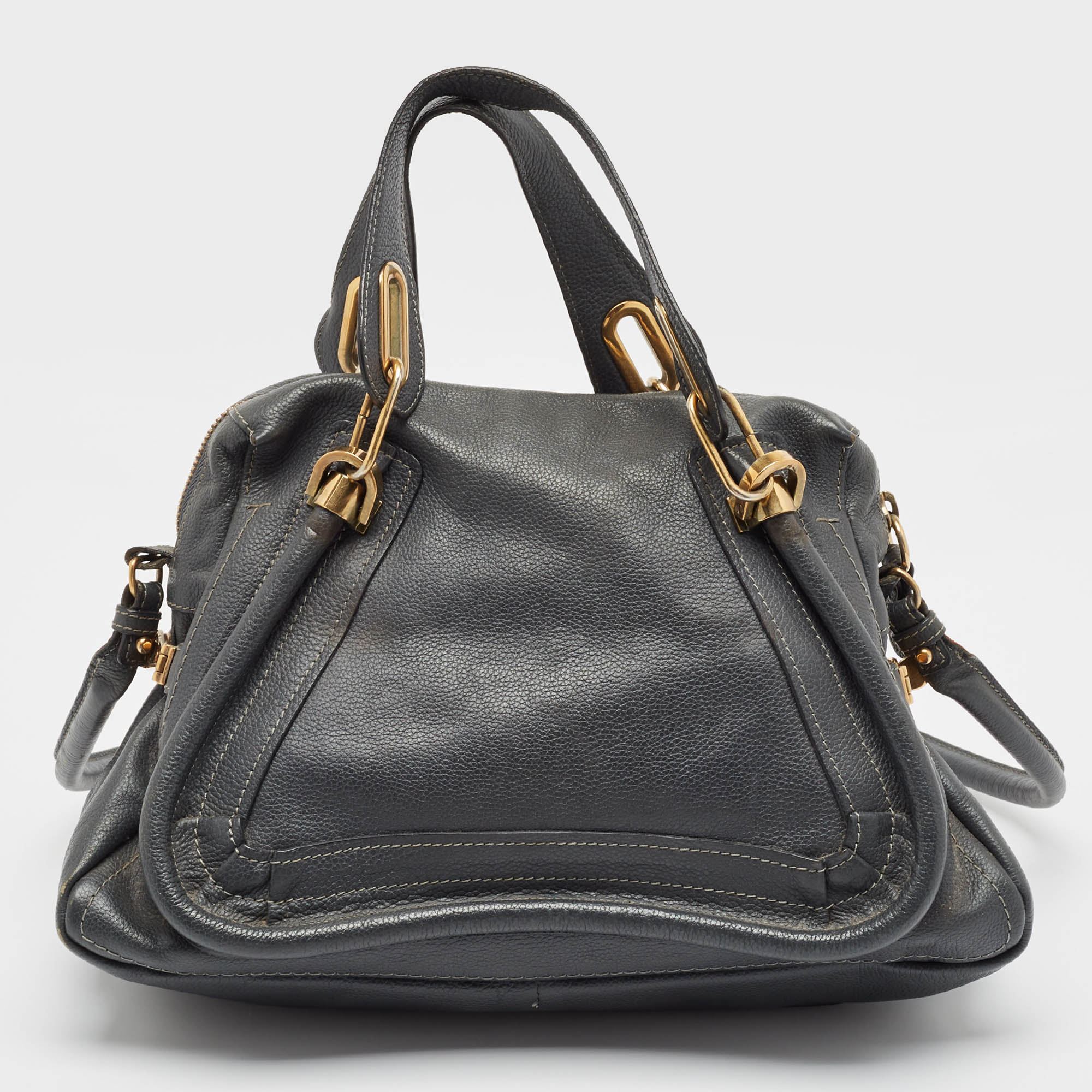 Chloe Dark Grey Leather Medium Paraty Shoulder Bag