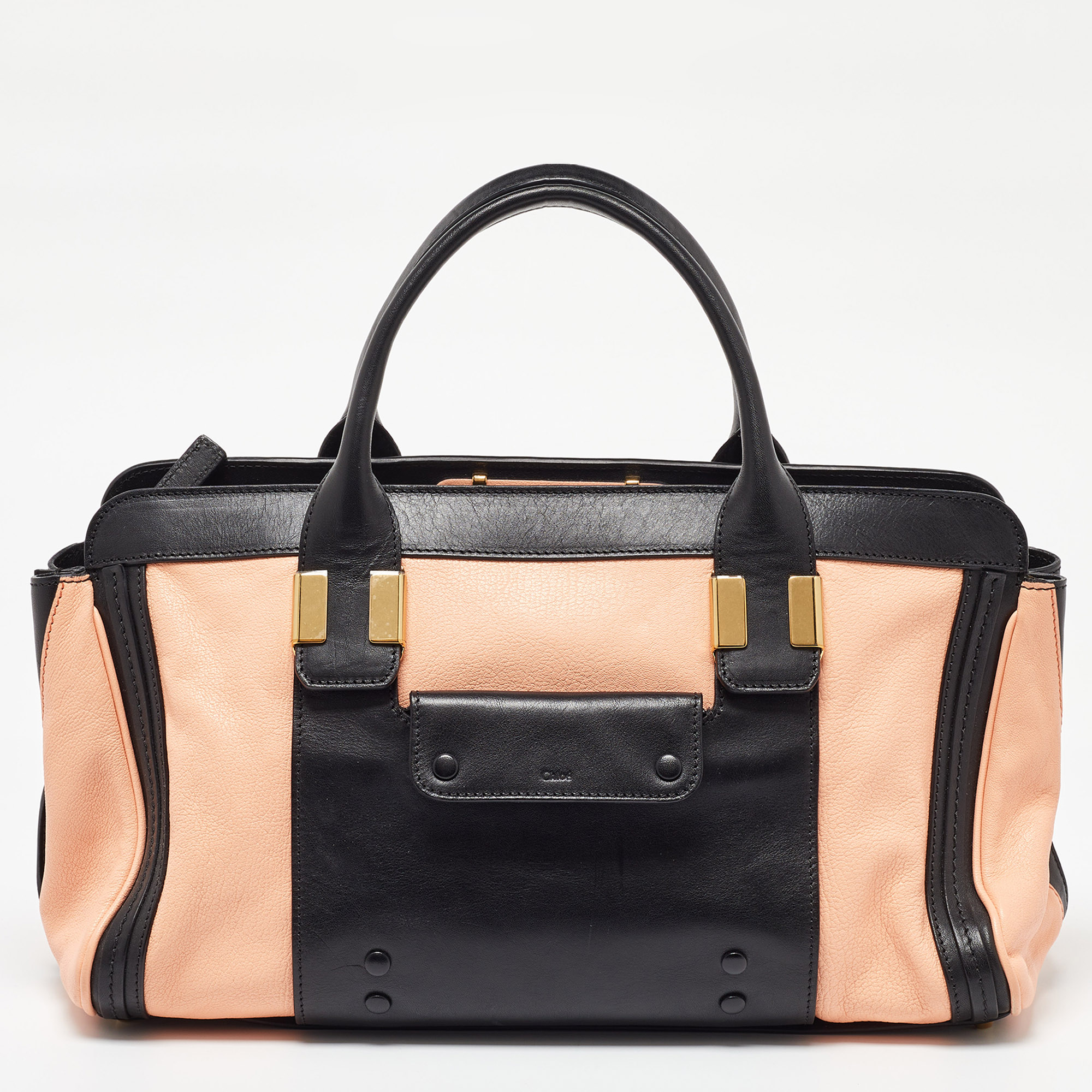 Chloe Orange/Black Leather Alice Satchel