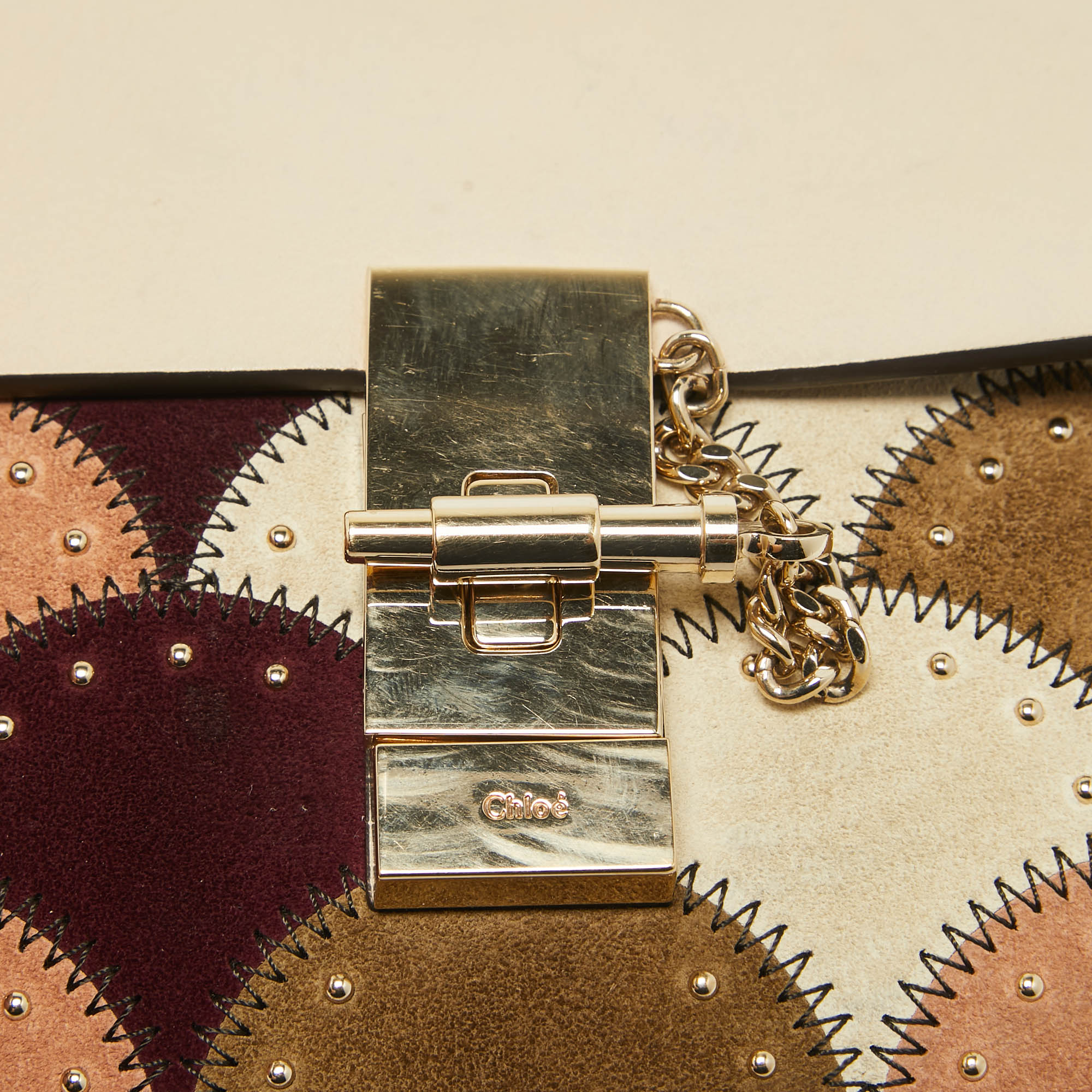 Chloe Multicolor Leather And Suede Studded Patchwork Small Drew Bag