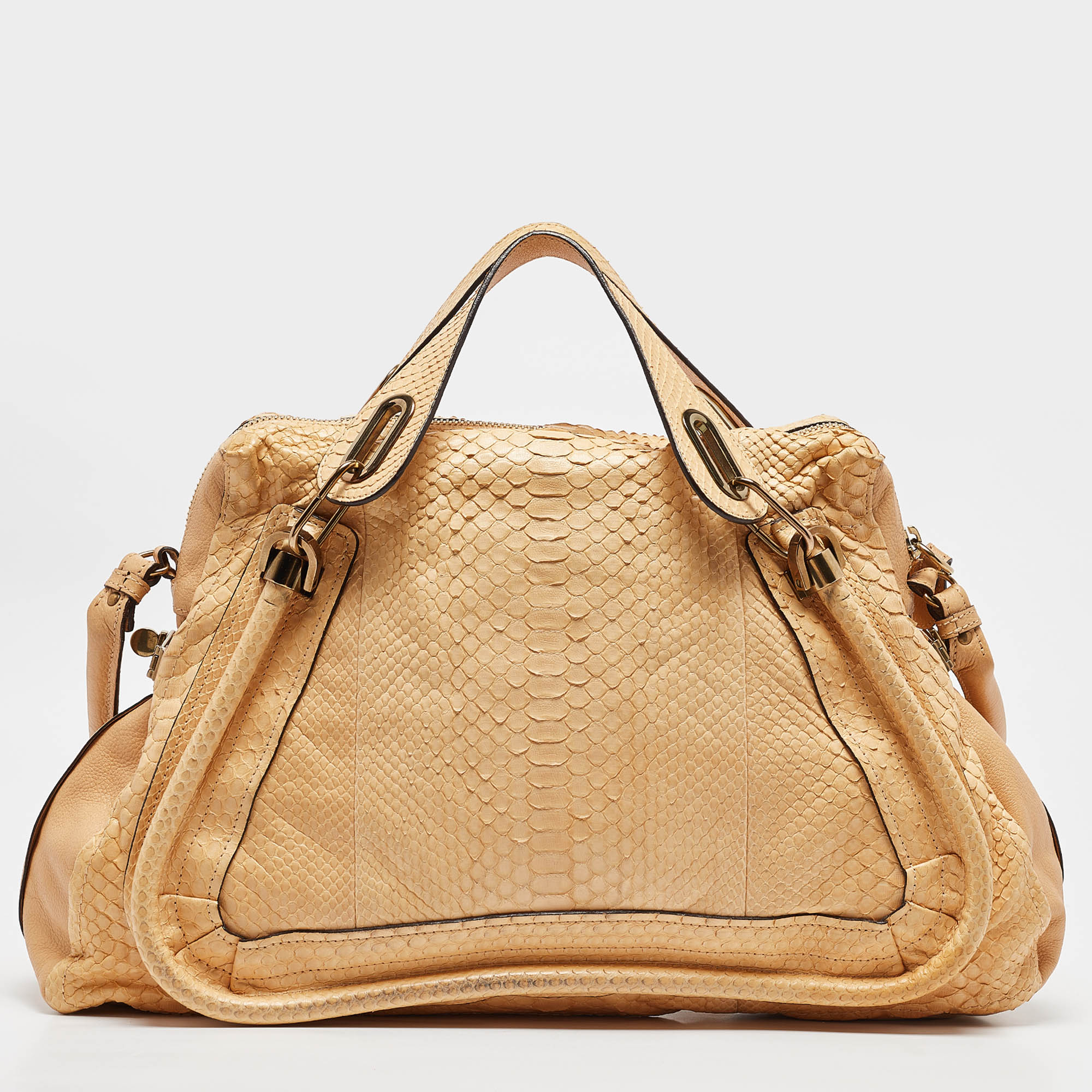 Chloe Yellow Snakeskin And Leather Large Paraty Satchel