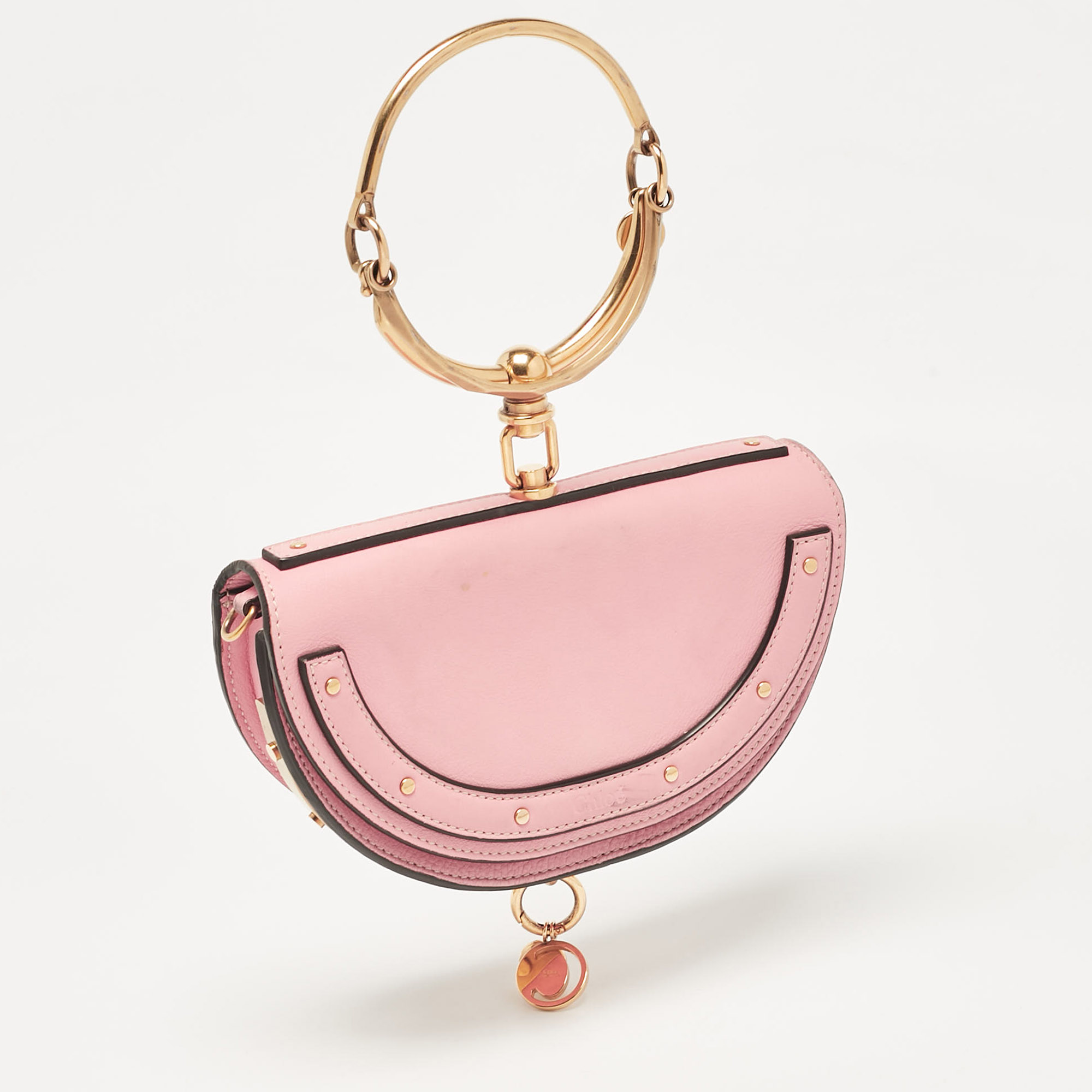 Chloe Pink Leather Small Nile Bracelet Minaudiere Crossbody Bag