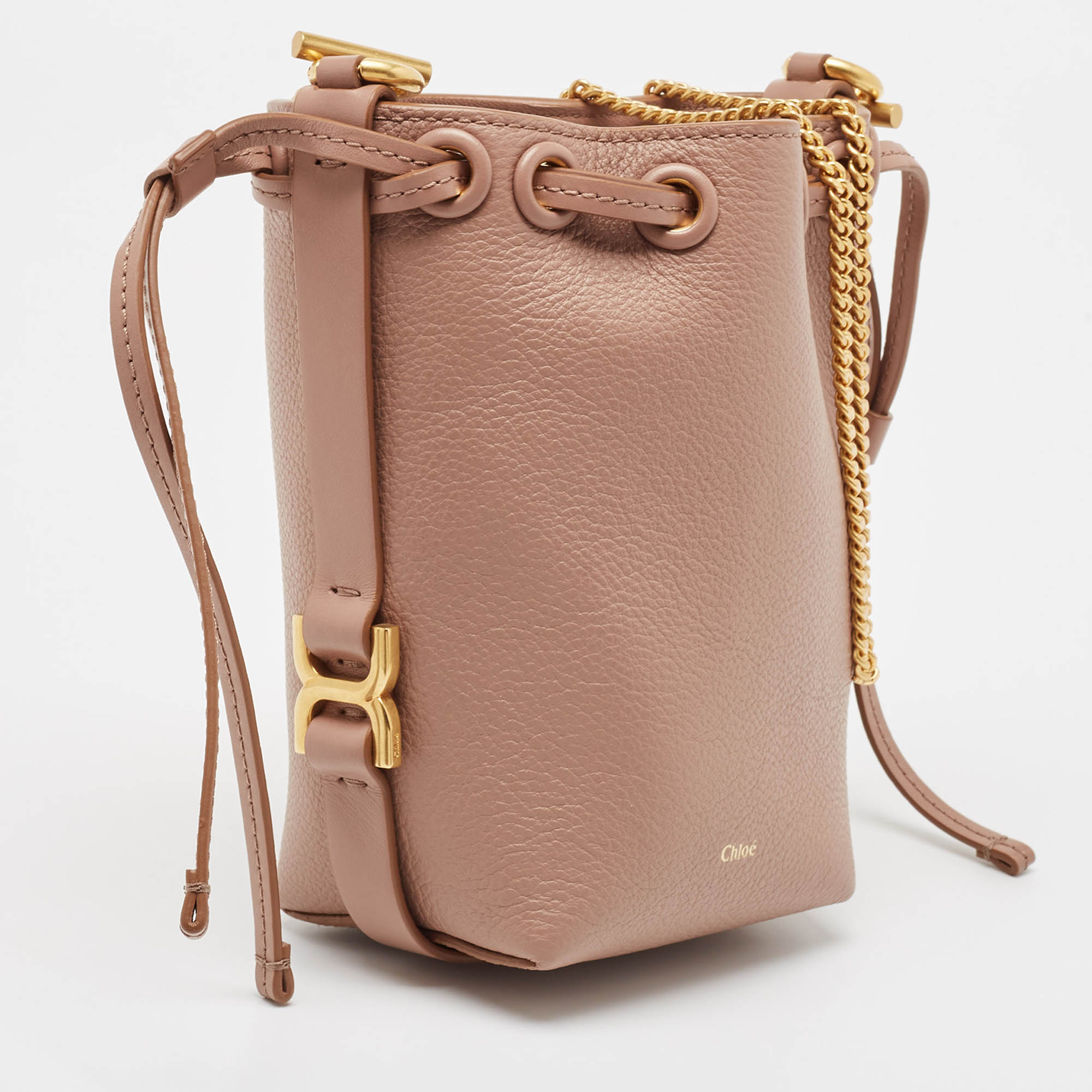 Chloe Old Pink Leather Micro Marcie Bucket Bag