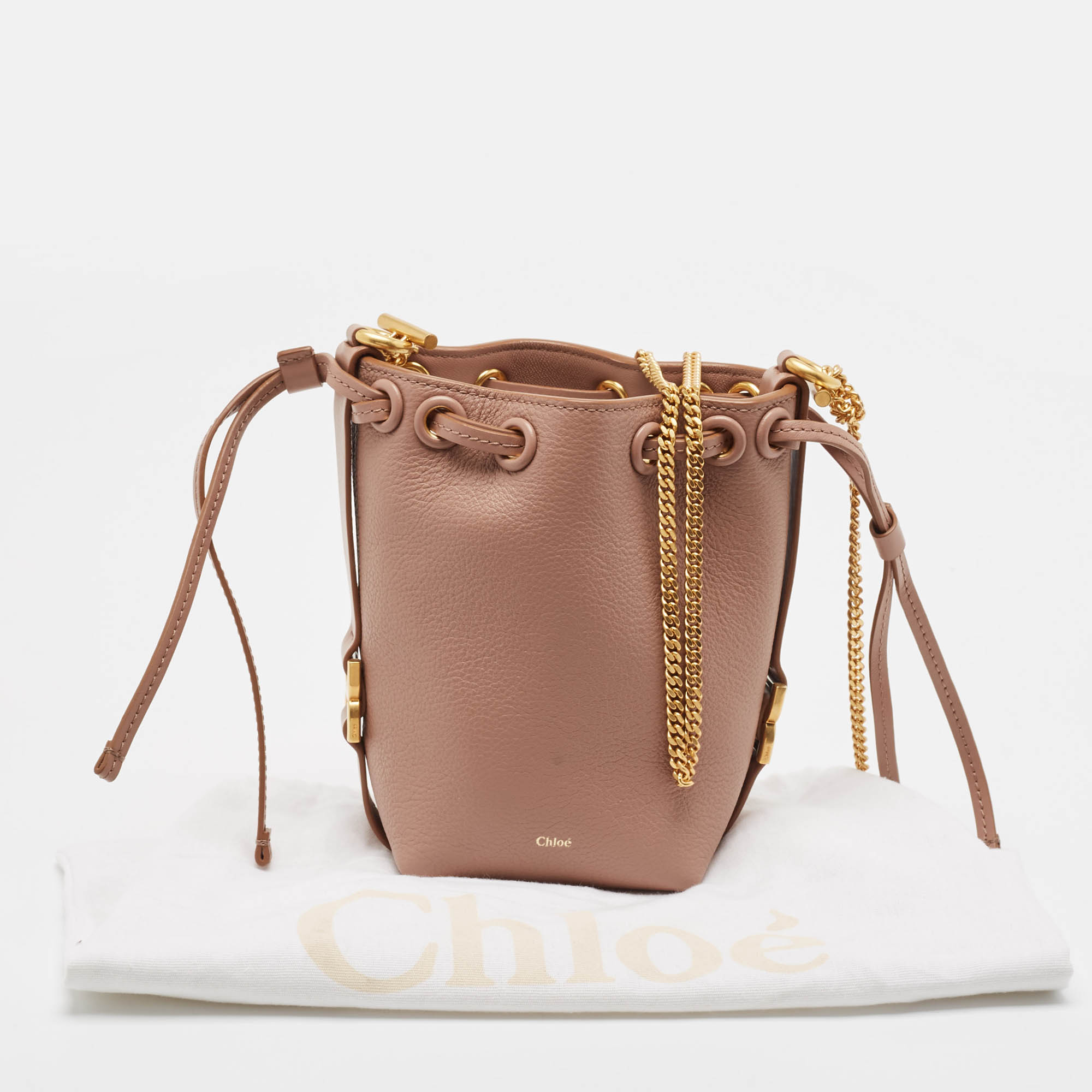 Chloe Old Pink Leather Micro Marcie Bucket Bag