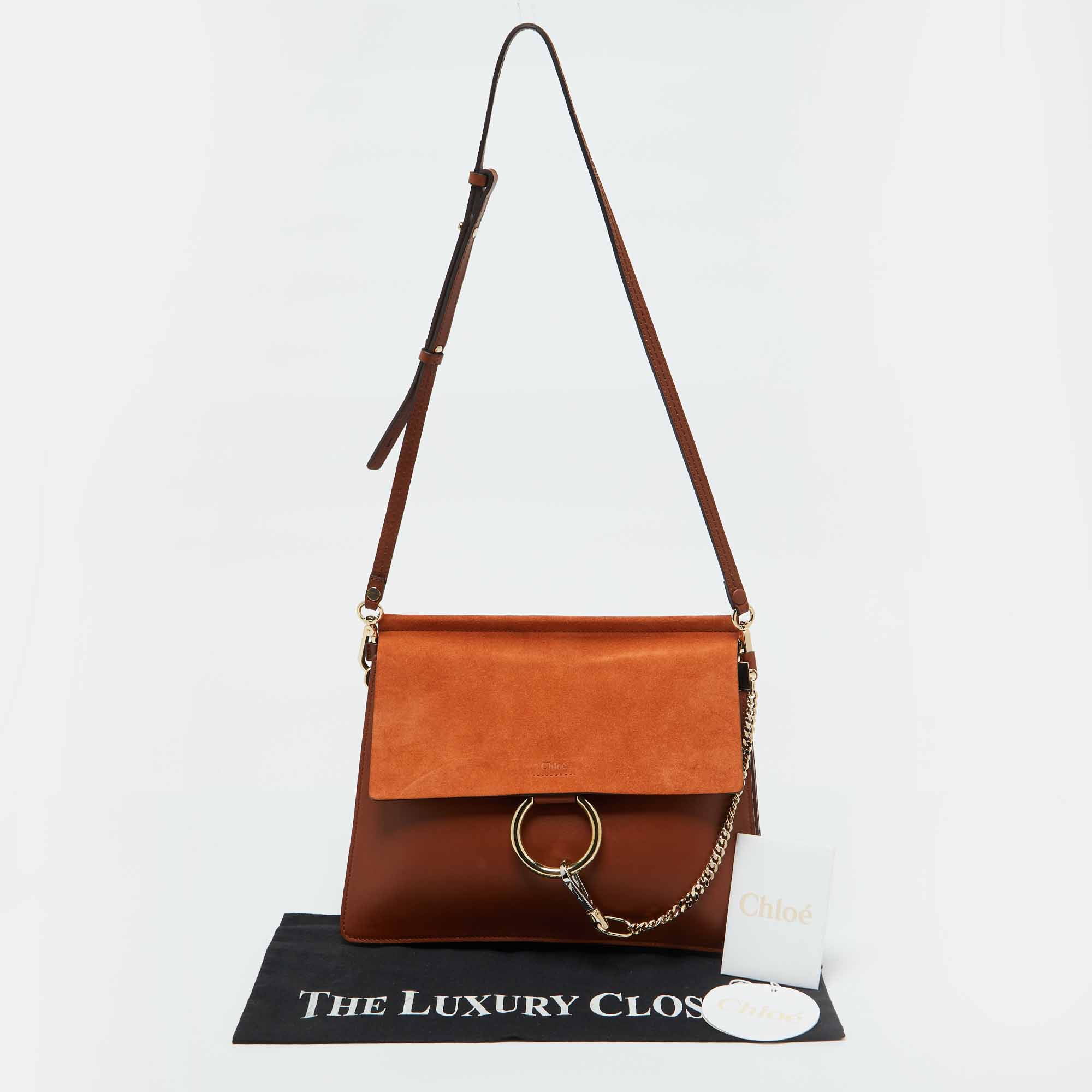 Chloe Brown Leather And Suede Faye Flap Shoulder Bag