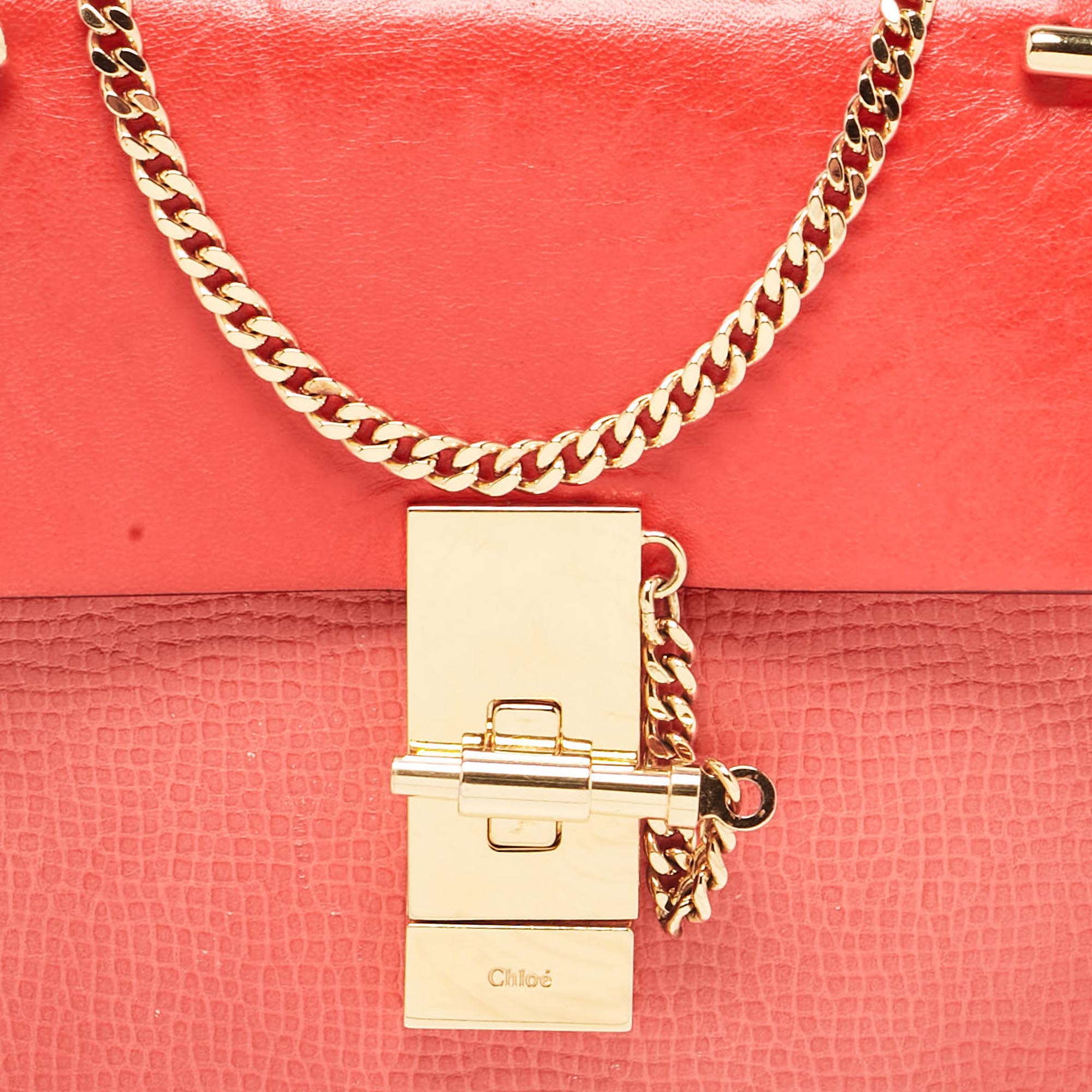 Chloe Orange Leather Small Drew Chain Crossbody Bag