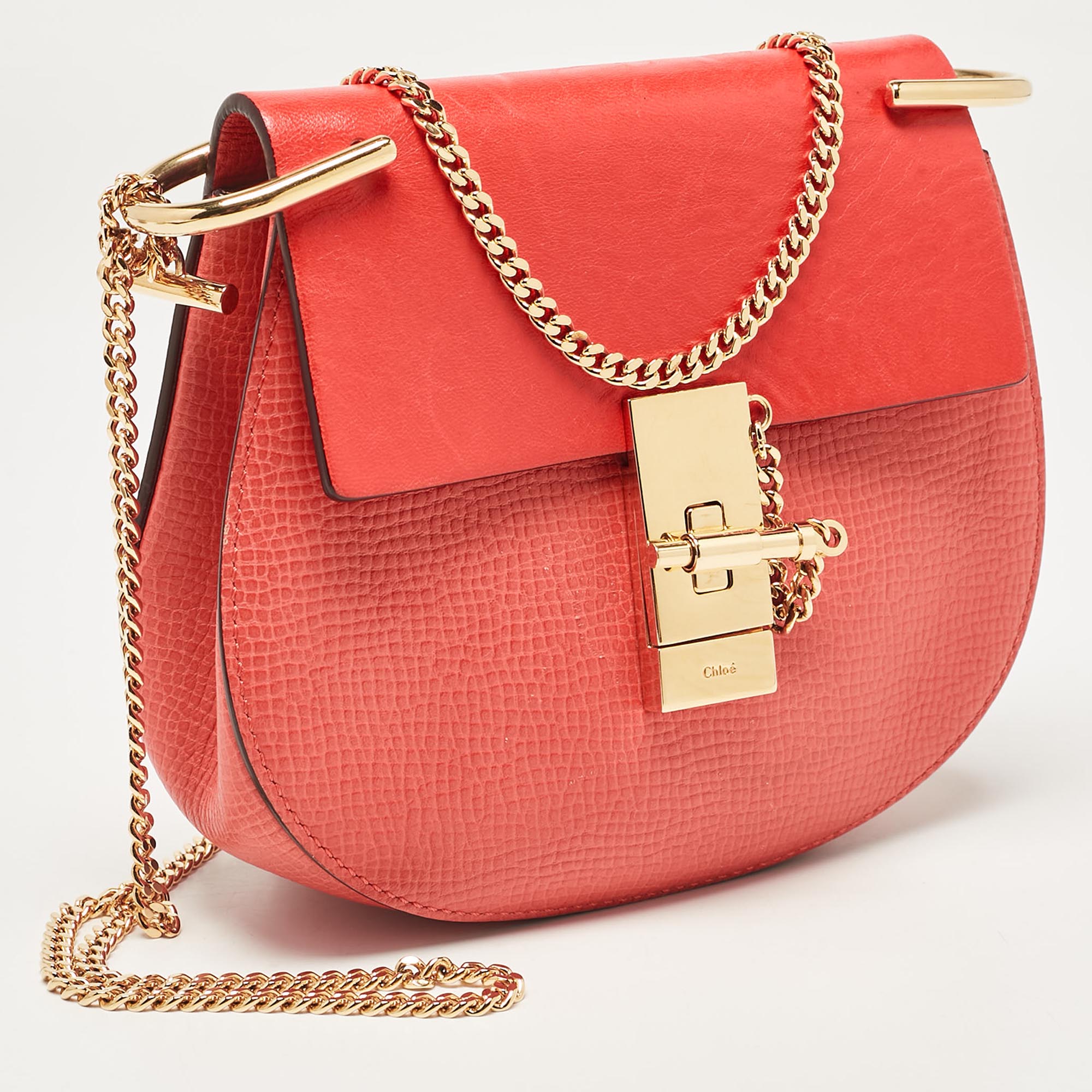 Chloe Orange Leather Small Drew Chain Crossbody Bag