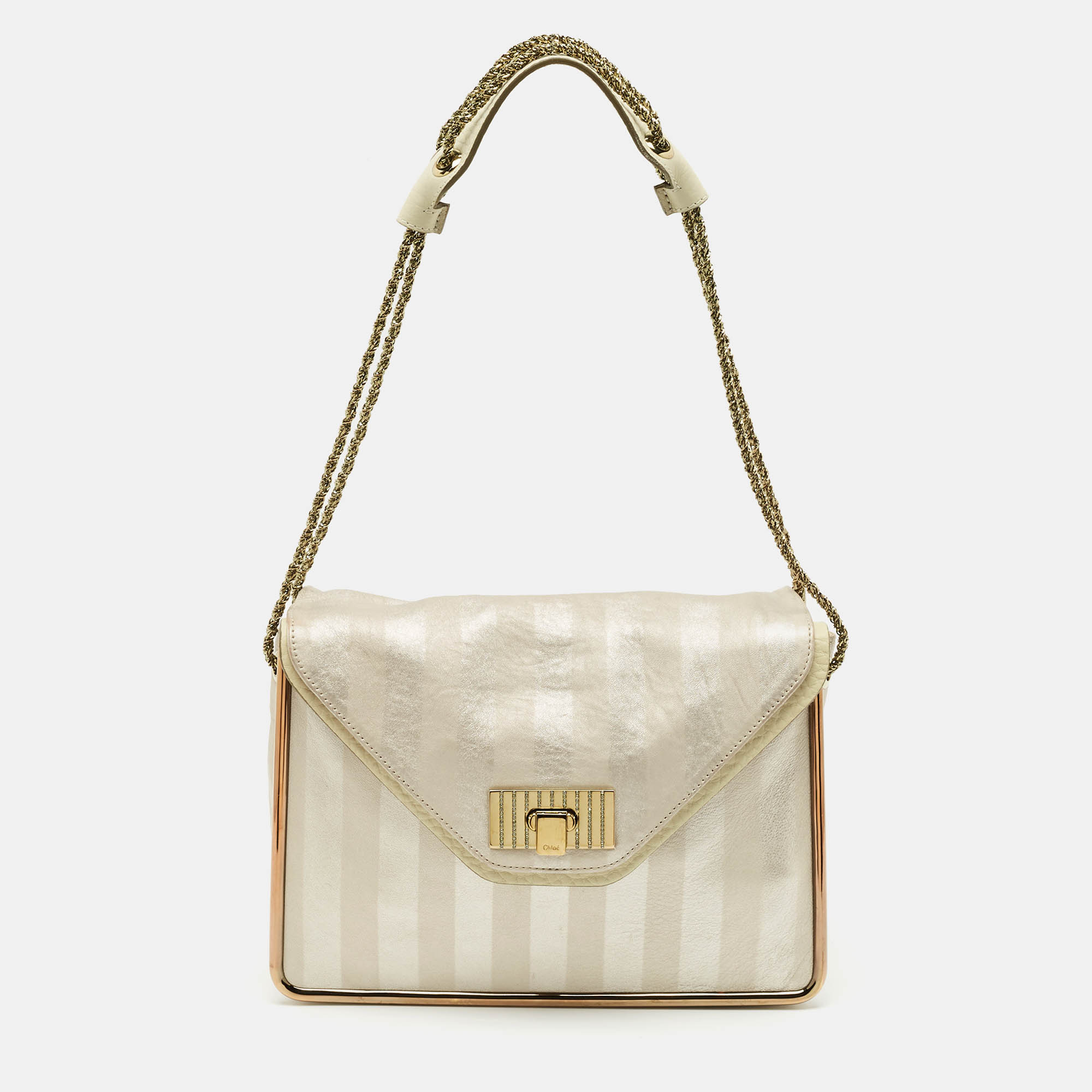 Chloe Metallic Striped Leather Crystal Sally Flap Shoulder Bag
Chloe Metallic Striped Leather Crystal Sally Flap Shoulder Bag