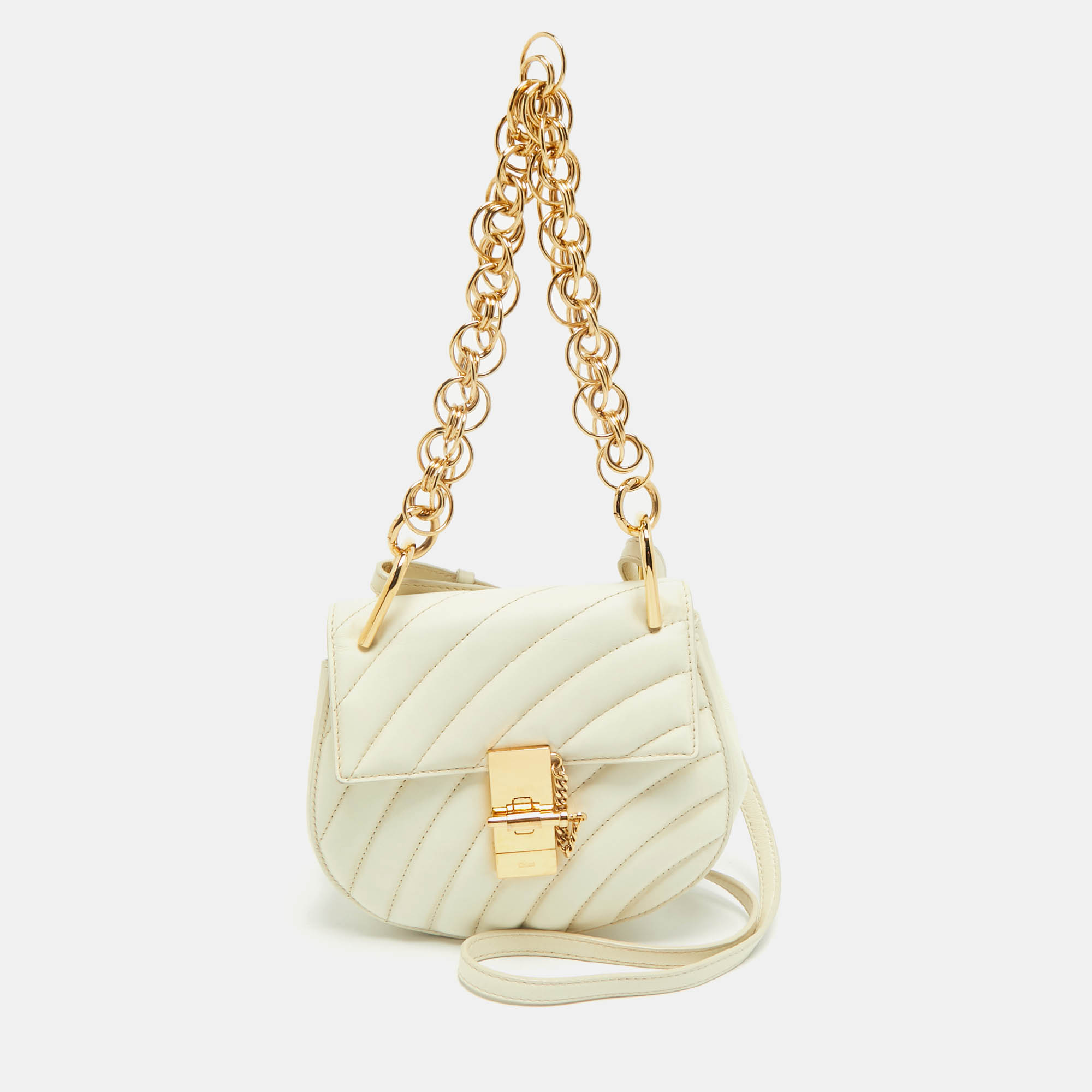 Chloe Off White Quilted Leather Mini Drew Bijou Shoulder Bag