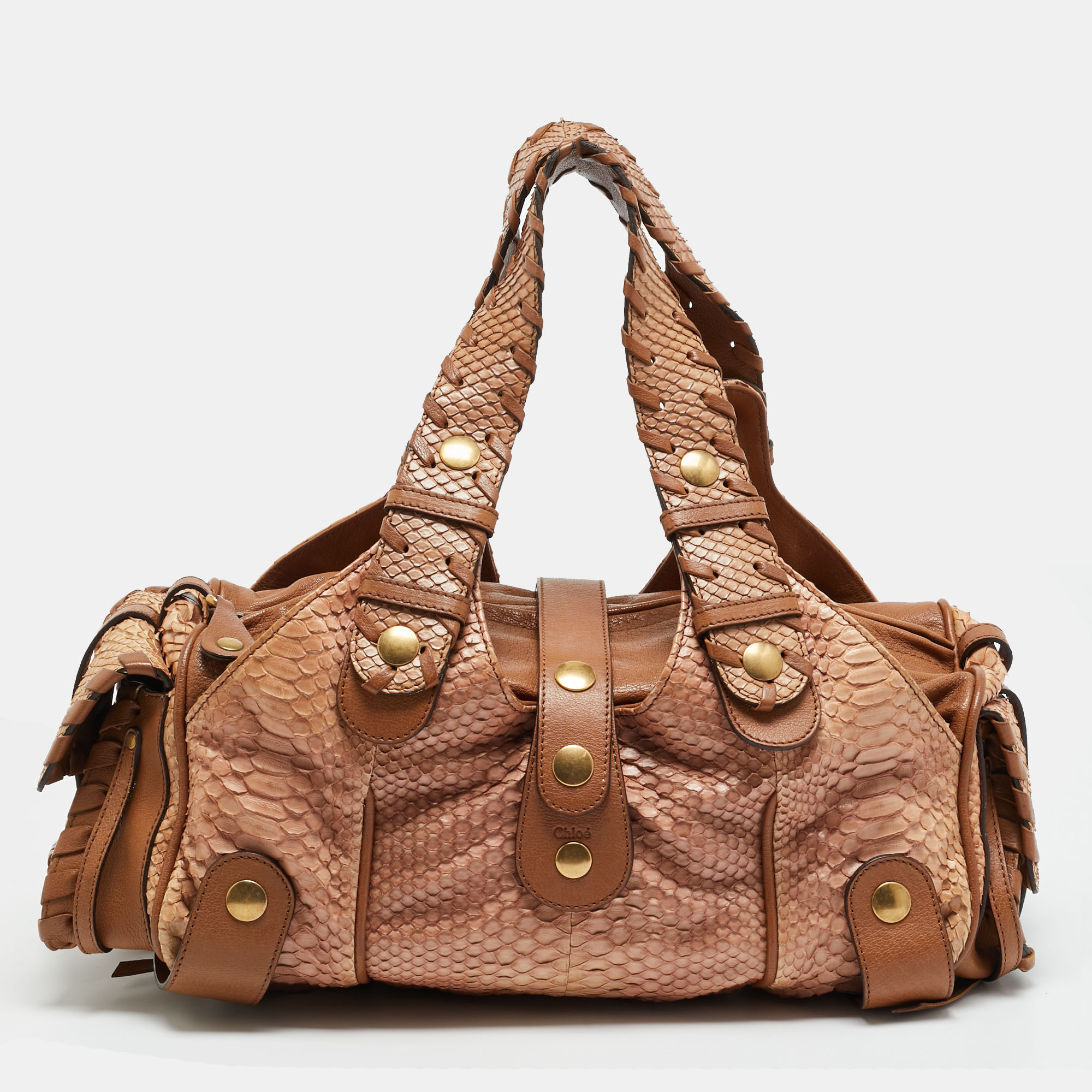 Chloe Silverado Brown/Beige Python and Leather Satchel
Chloe Silverado Brown/Beige Python and Leather Satchel