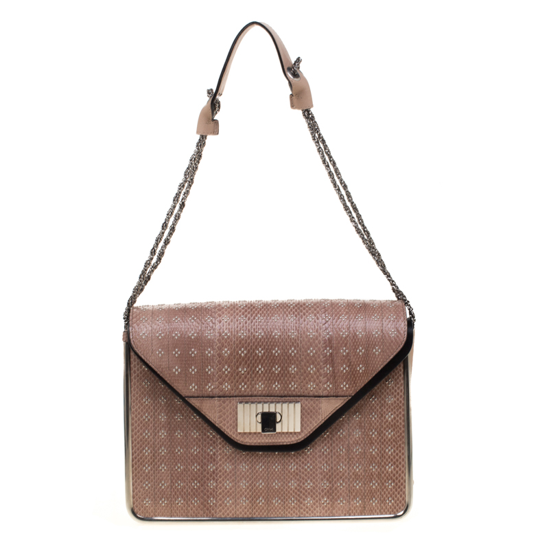 Image of Chloe Beige Python Medium Sally Flap Shoulder Bag