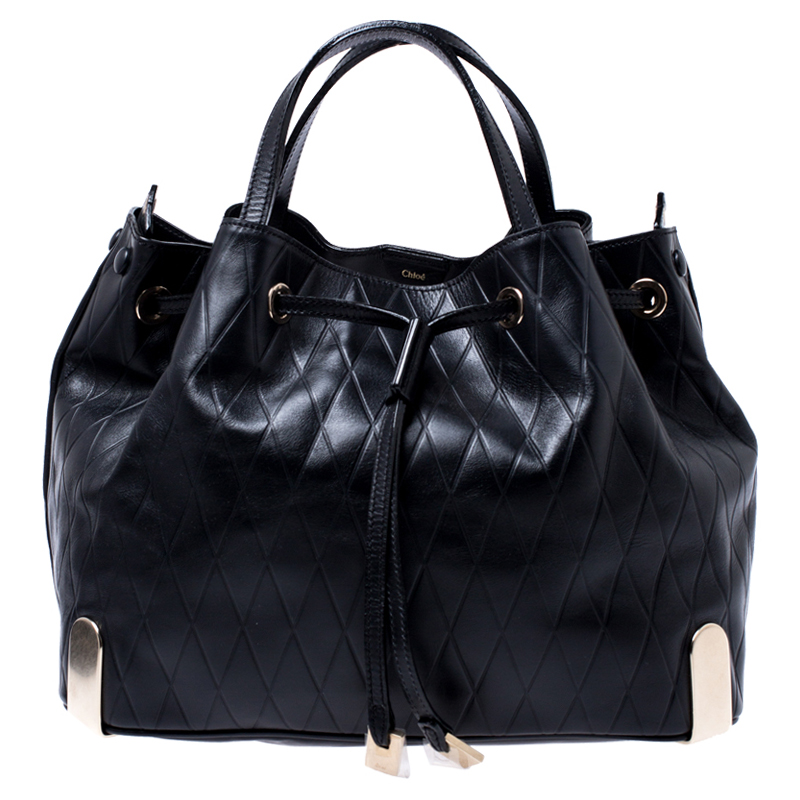 Image of Chloe Black Quilted Leather Charlie Bucket Bag