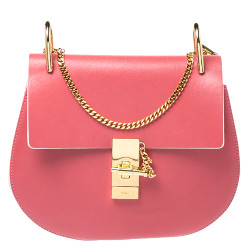 Image of Chloe Amaranth Red/Grey Leather Medium Drew Shoulder Bag