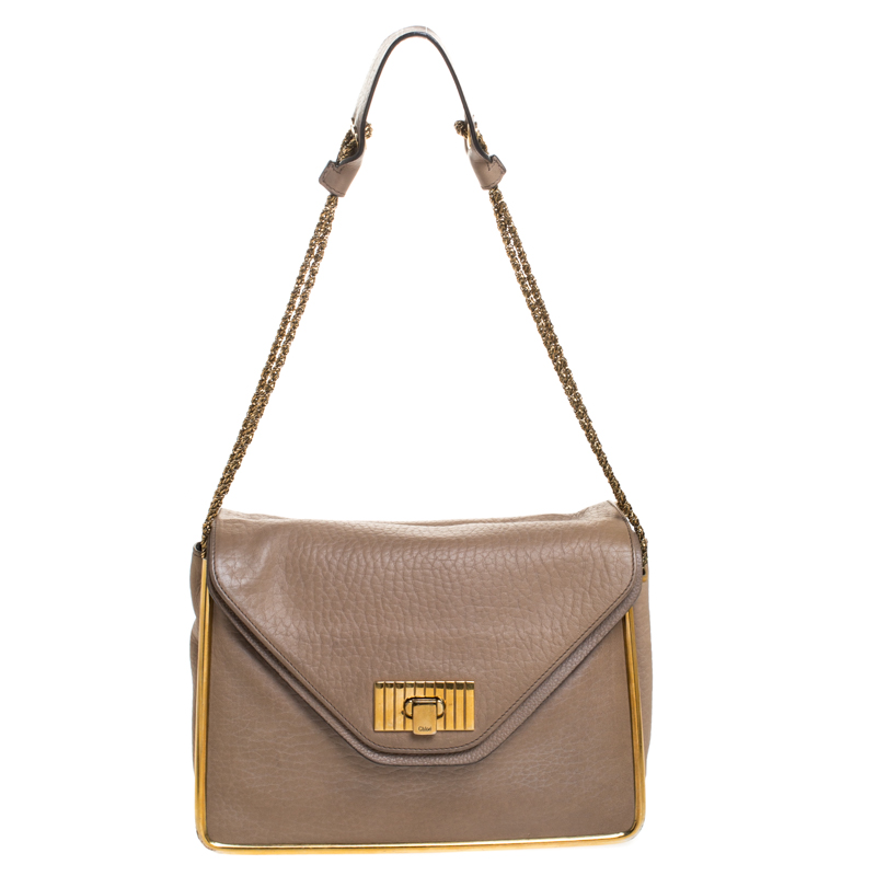 Image of Chloe Beige Leather Medium Sally Flap Shoulder Bag