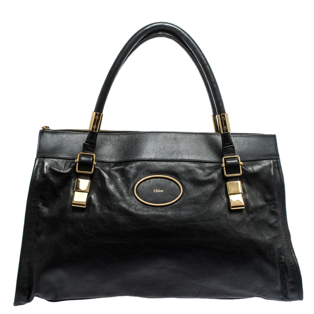 Image of Chloe Black Leather Top Zip Tote
