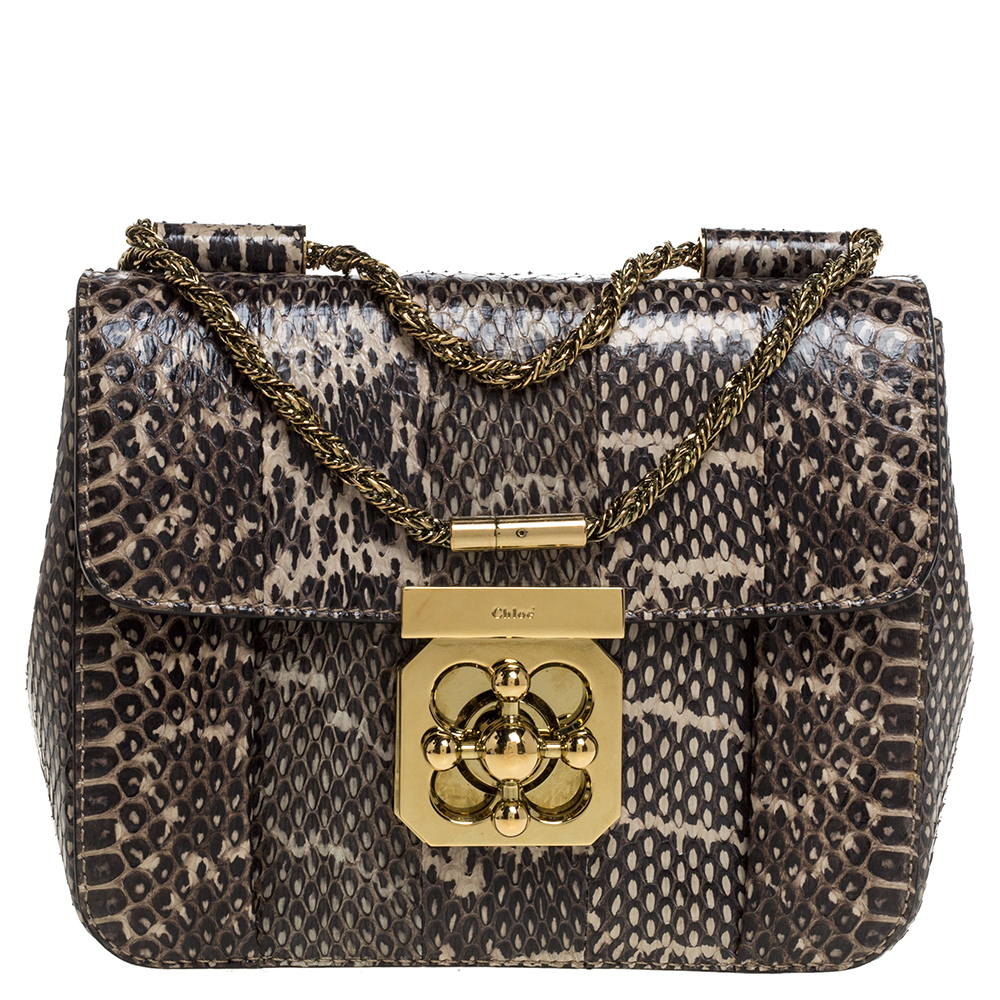 Image of Chloe Black/Beige Python Small Elsie Shoulder Bag