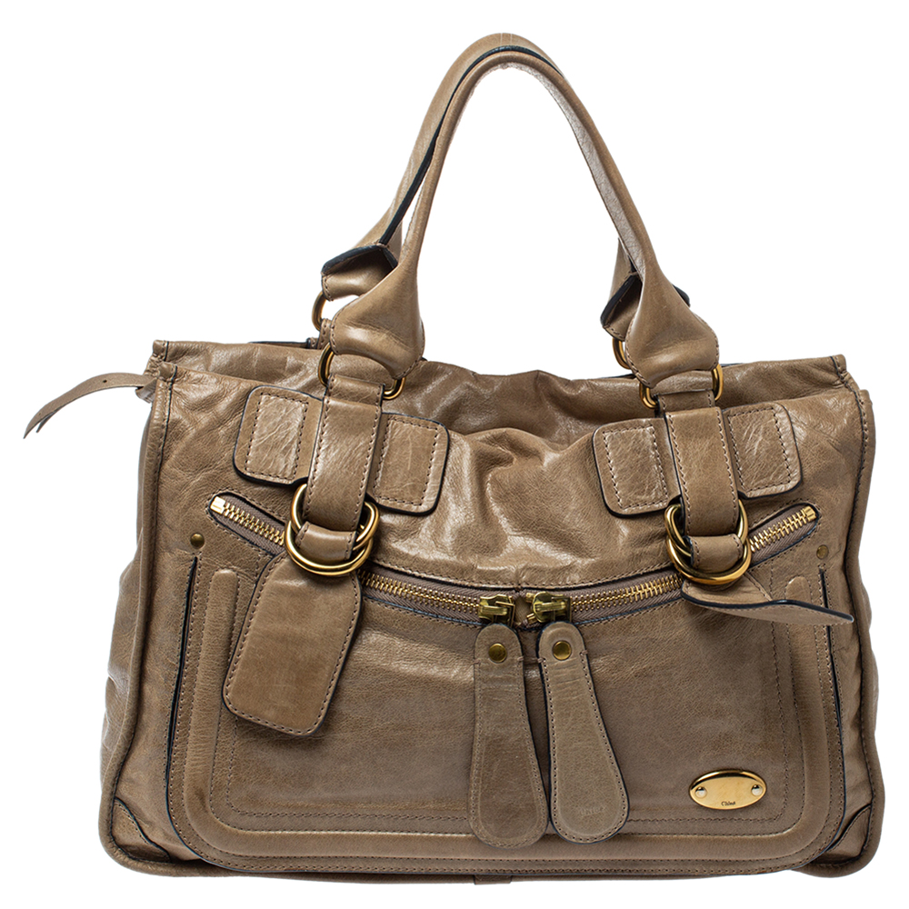 Image of Chloe Beige Leather Bay Satchel