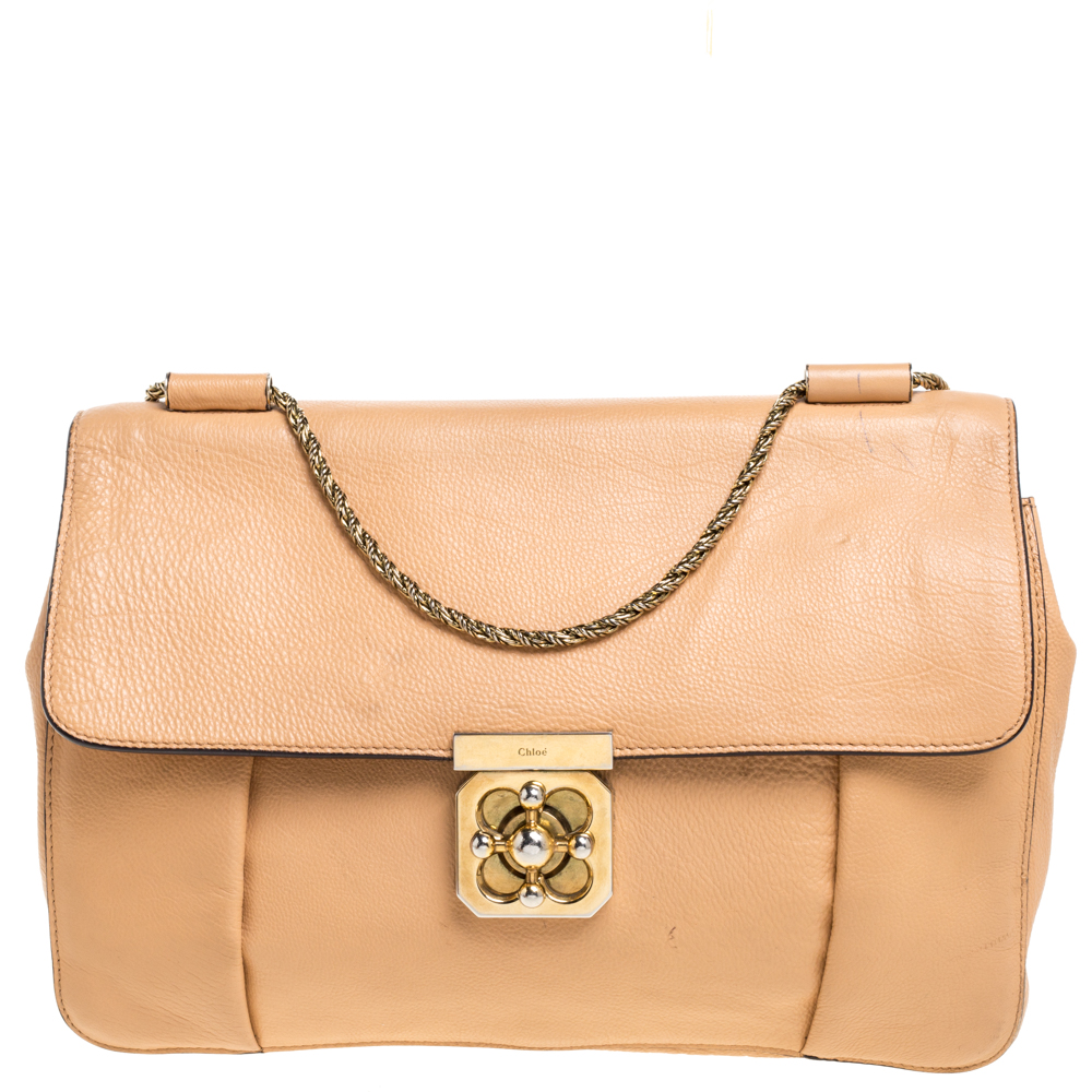 Image of Chloe Beige Leather Large Elsie Shoulder Bag
