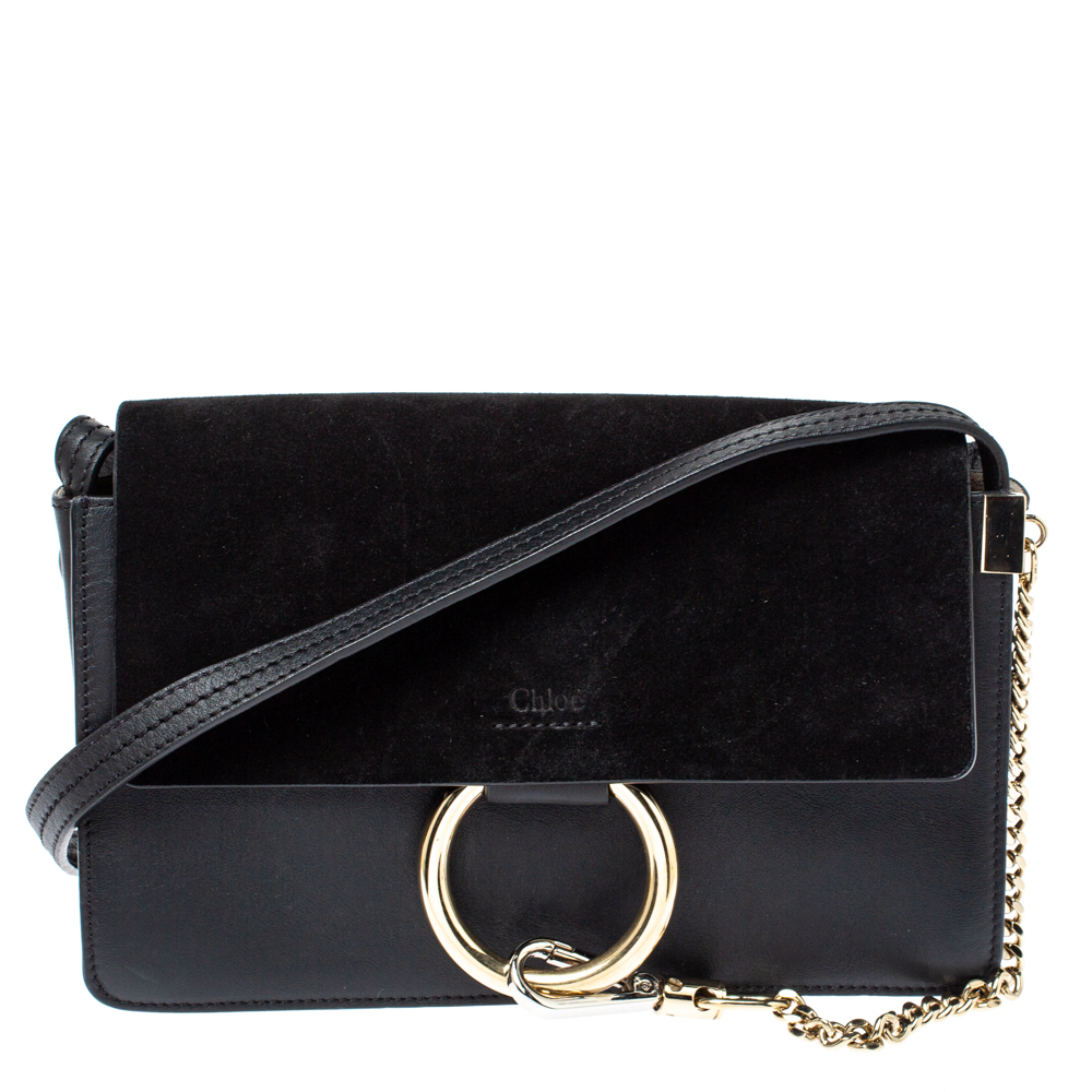 Image of Chloe Black Leather and Suede Faye Shoulder Bag