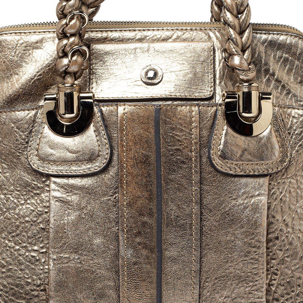 Chloe Gold Textured Leather Heloise Satchel