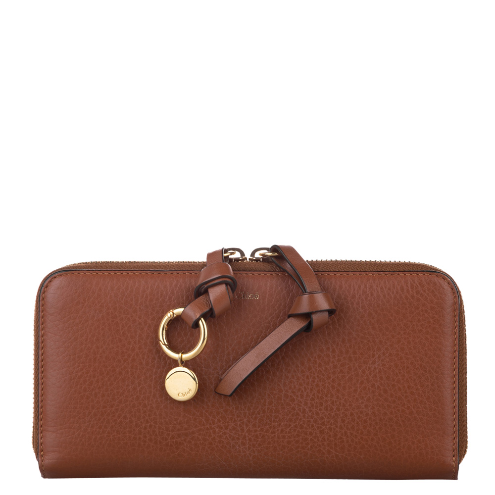 Chloe Brown Leather Alphabet Zip Around Wallet