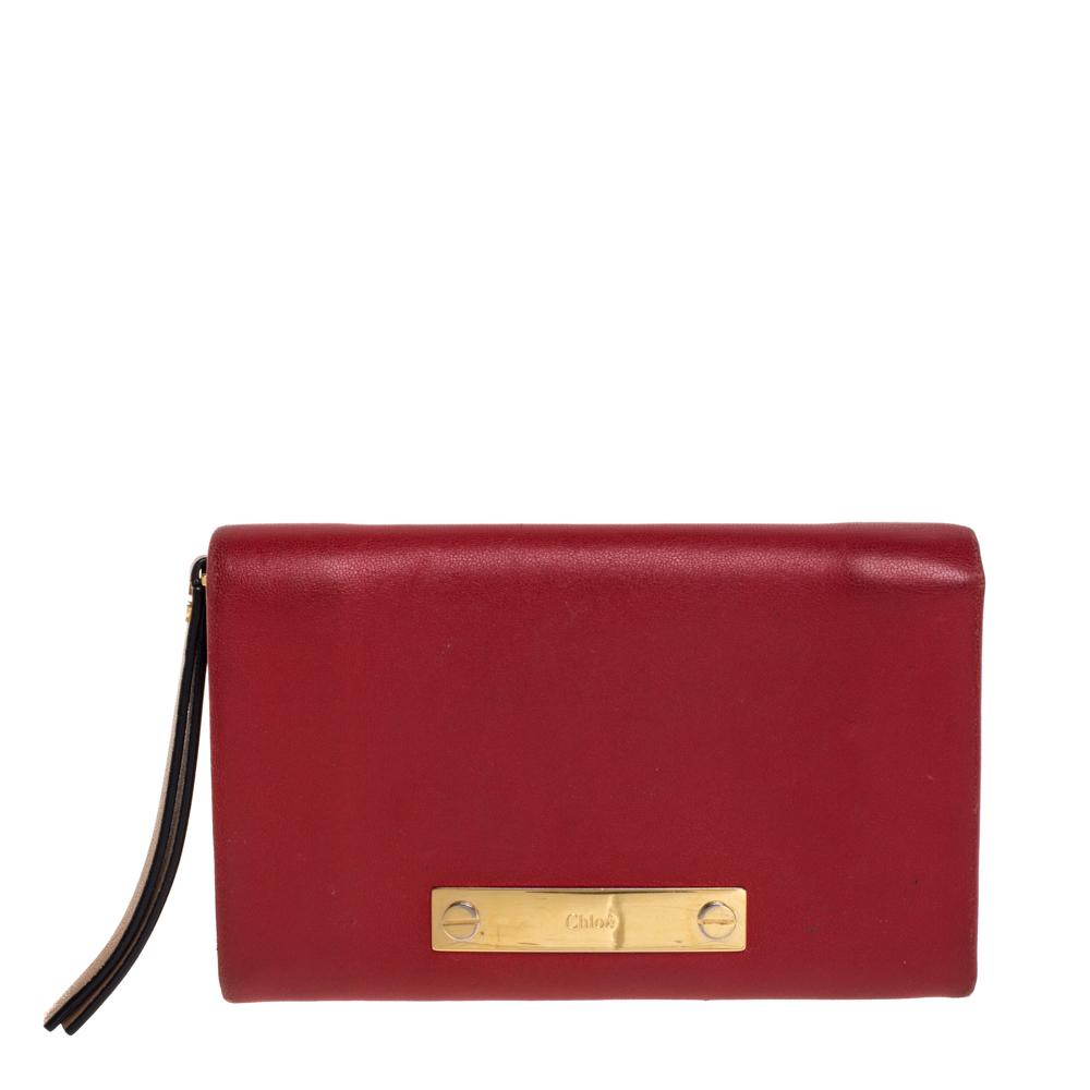 Chloé Red Leather Fold Over Flap Wallet