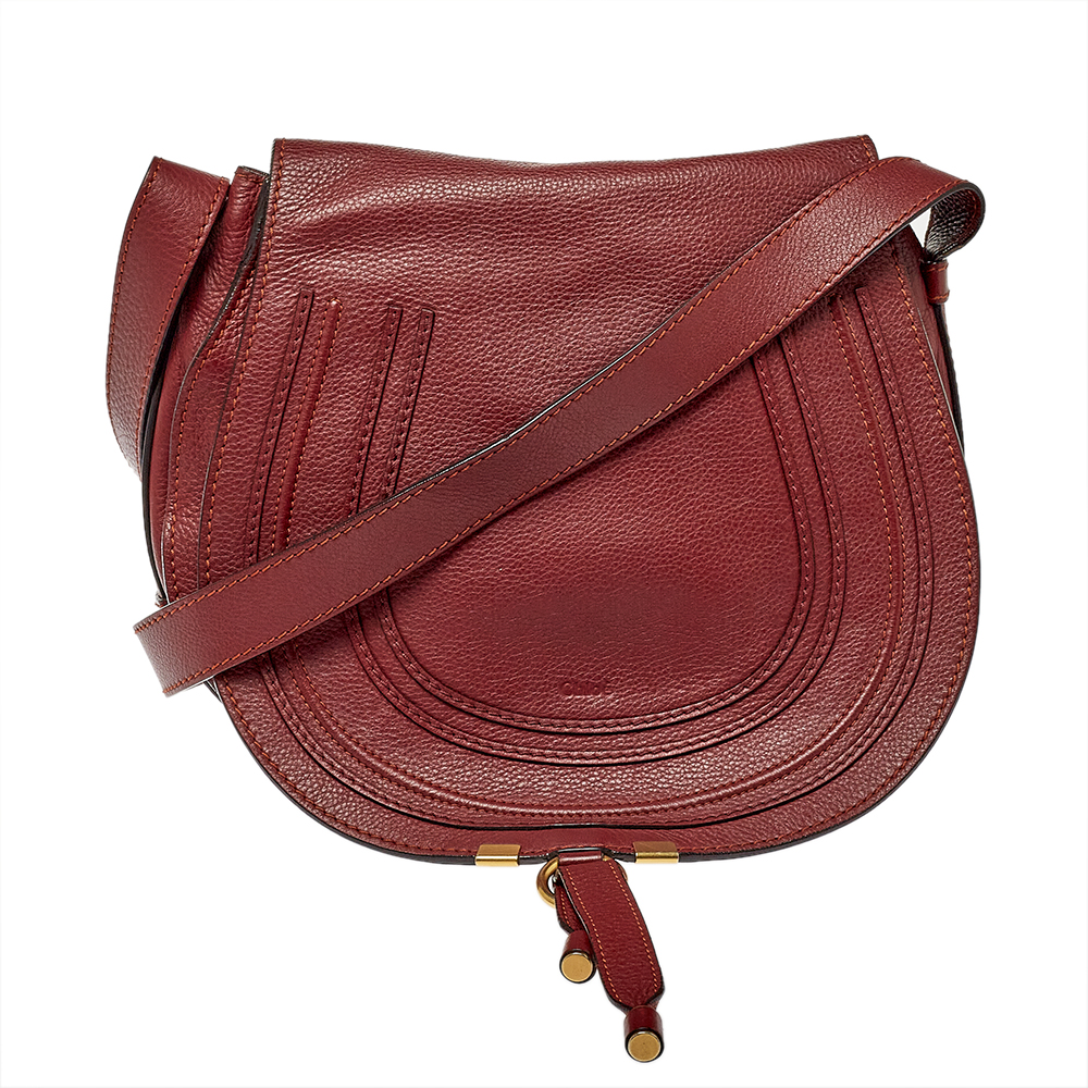 Chloe Burgundy Pebbled Leather Marcie Crossbody Bag