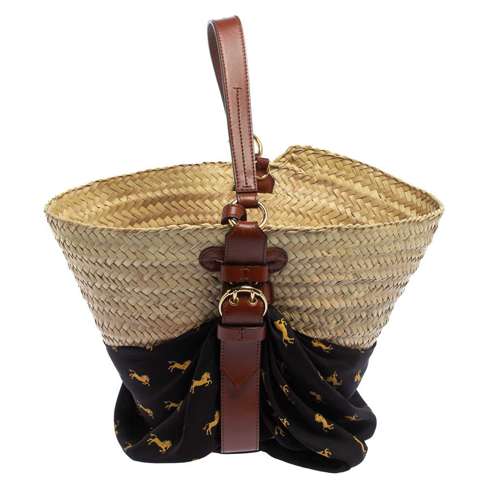 Chloe Black/Beige Raffia Medium Basket Bag