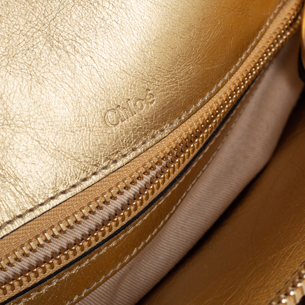 Chloé Metallic Gold Embossed Leather Heloise Satchel