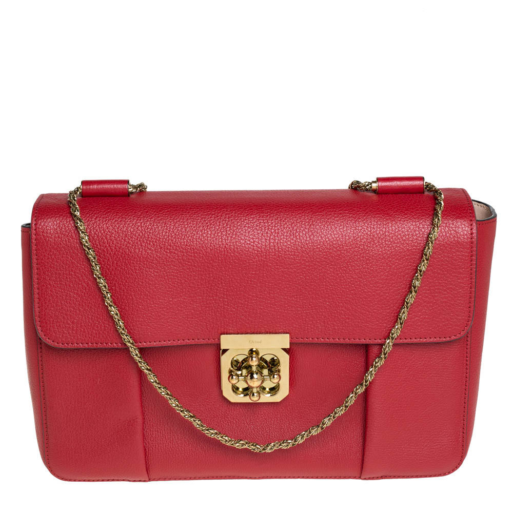 Chloe Red Leather Large Elsie Shoulder Bag