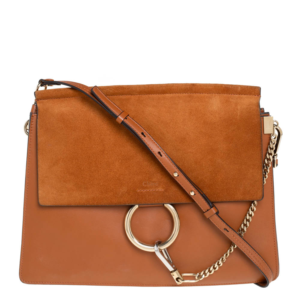 Chloé Brown Leather and Suede Medium Faye Shoulder Bag