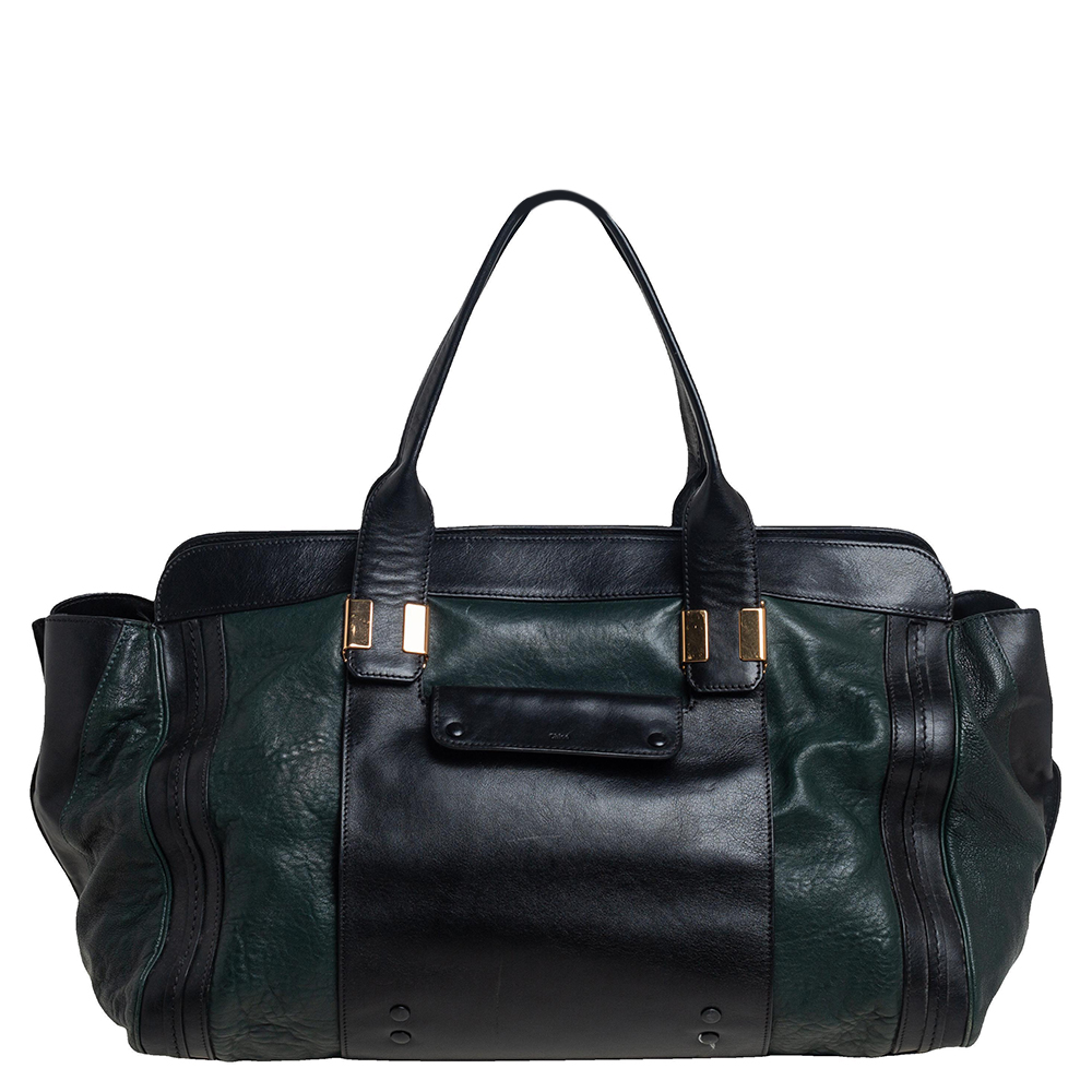 Chloe dark green /black leather large alice satchel
