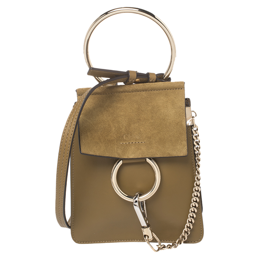 Chloe Olive Green Leather and Suede Mini Faye Crossbody Bag