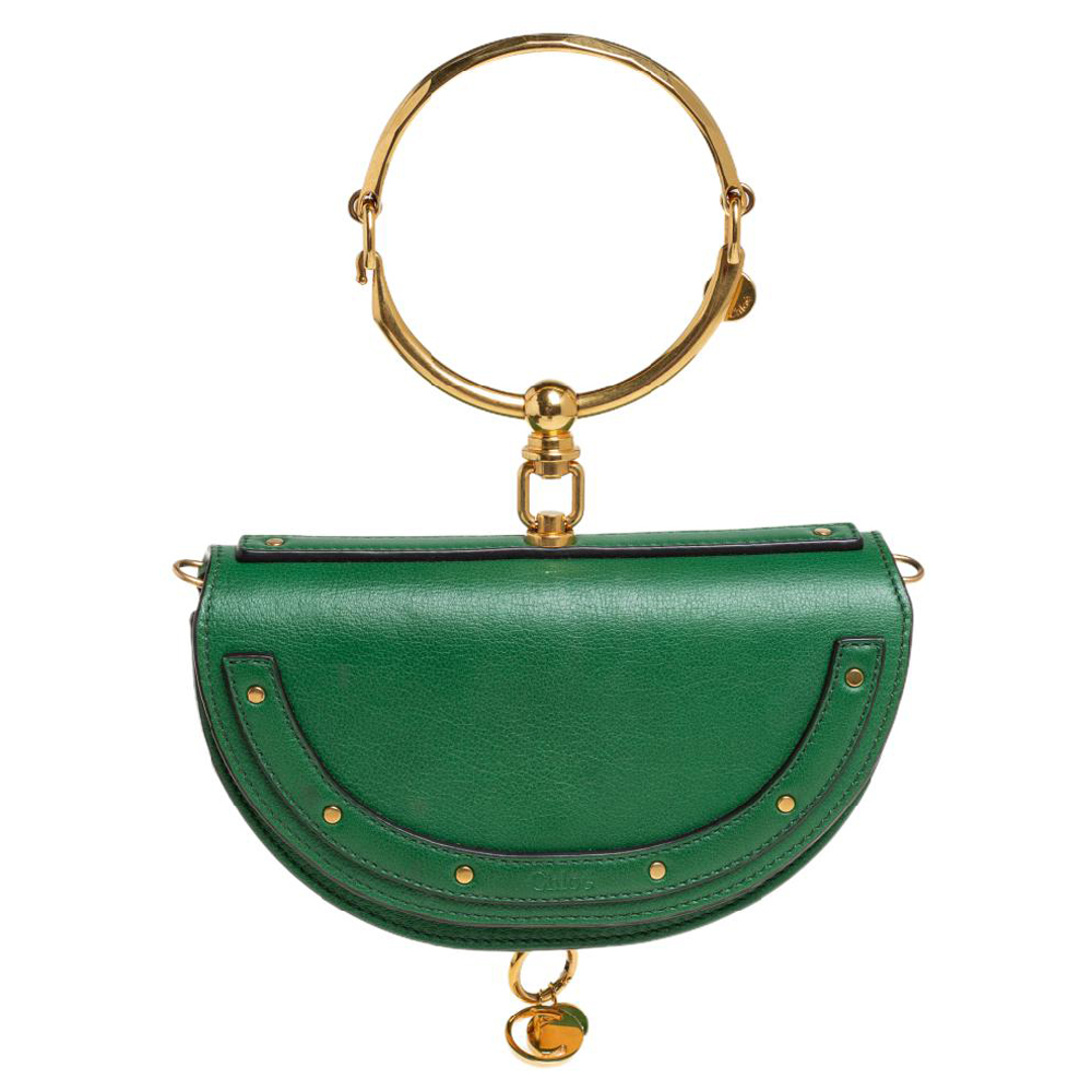 Chloé Green Leather Small Nile Bracelet Minaudière Crossbody Bag