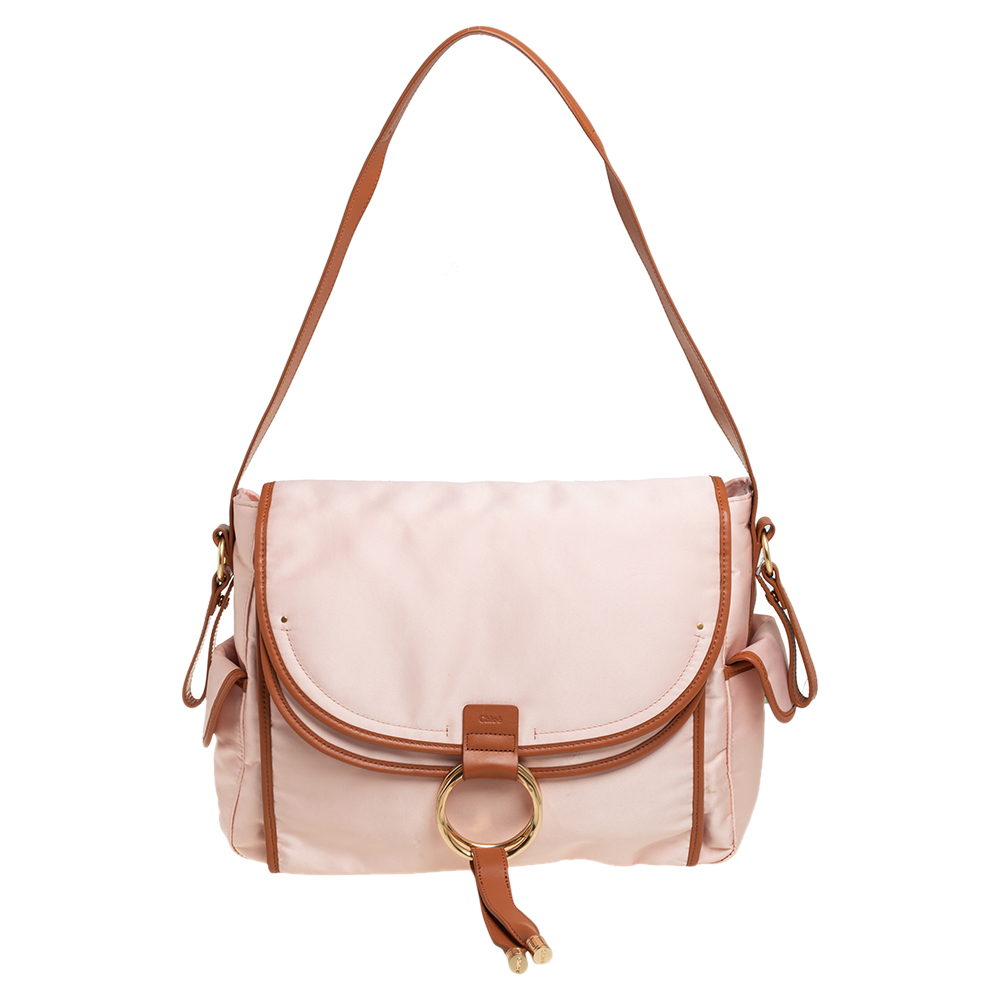 Chloe Peach/Brown Satin and Leather Diaper Bag