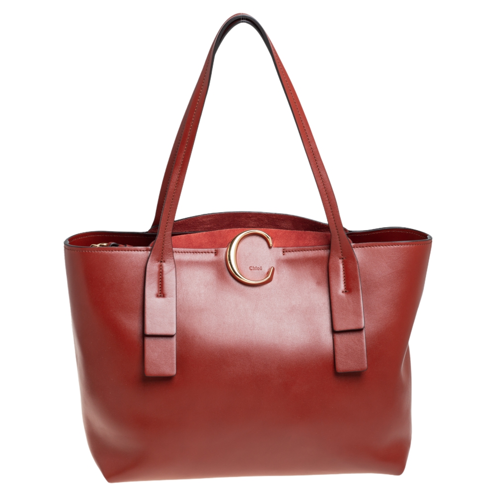 Chloe Brown Leather and Suede C Zipped Tote