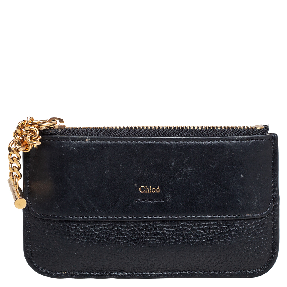 Chloe Black Leather Zip Card Holder