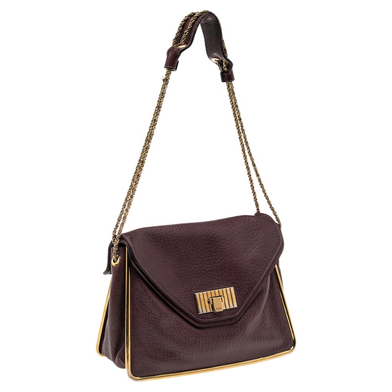 Chloe Purple Pebbled Leather Medium Sally Flap Shoulder Bag
