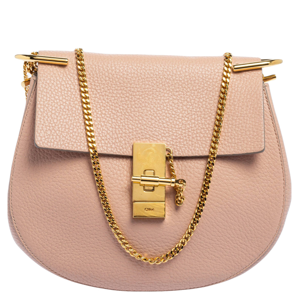 Chloe Blush Pink Leather Medium Drew Shoulder Bag