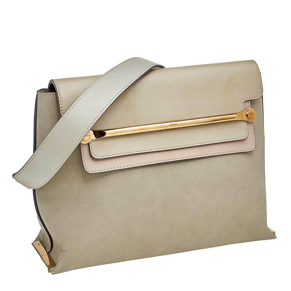 Chloe Green/Beige Leather Medium Clare Shoulder Bag