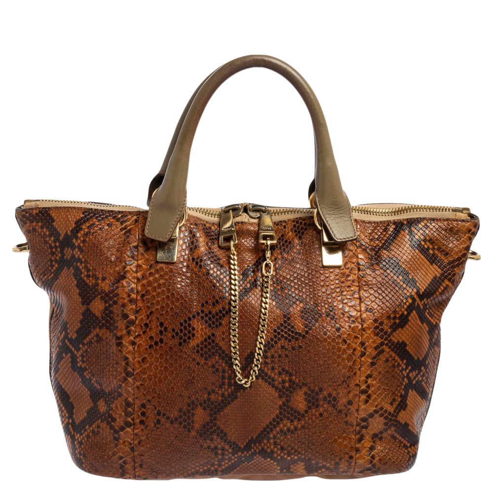Chloe Brown Python And Leather Baylee Tote