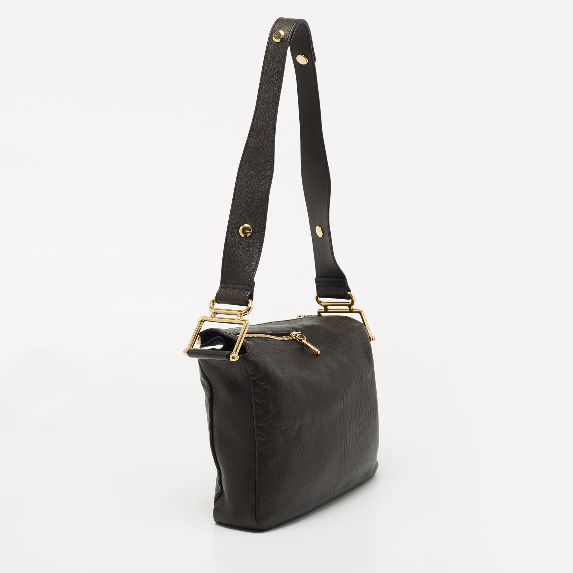 Chloe Black Leather Zip Messenger Bag